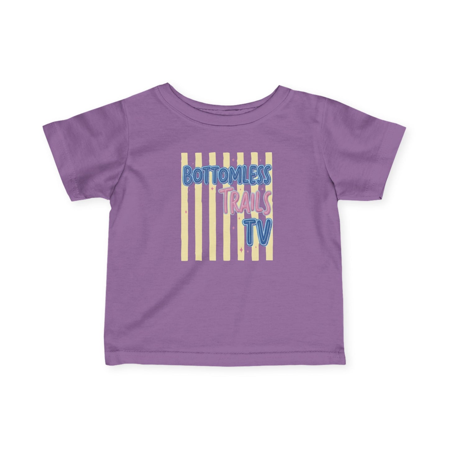 Infant Tee — "Bottomless Trails TV" Pastel Retro Logo Baby Shirt