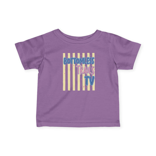 Infant Tee — "Bottomless Trails TV" Pastel Retro Logo Baby Shirt