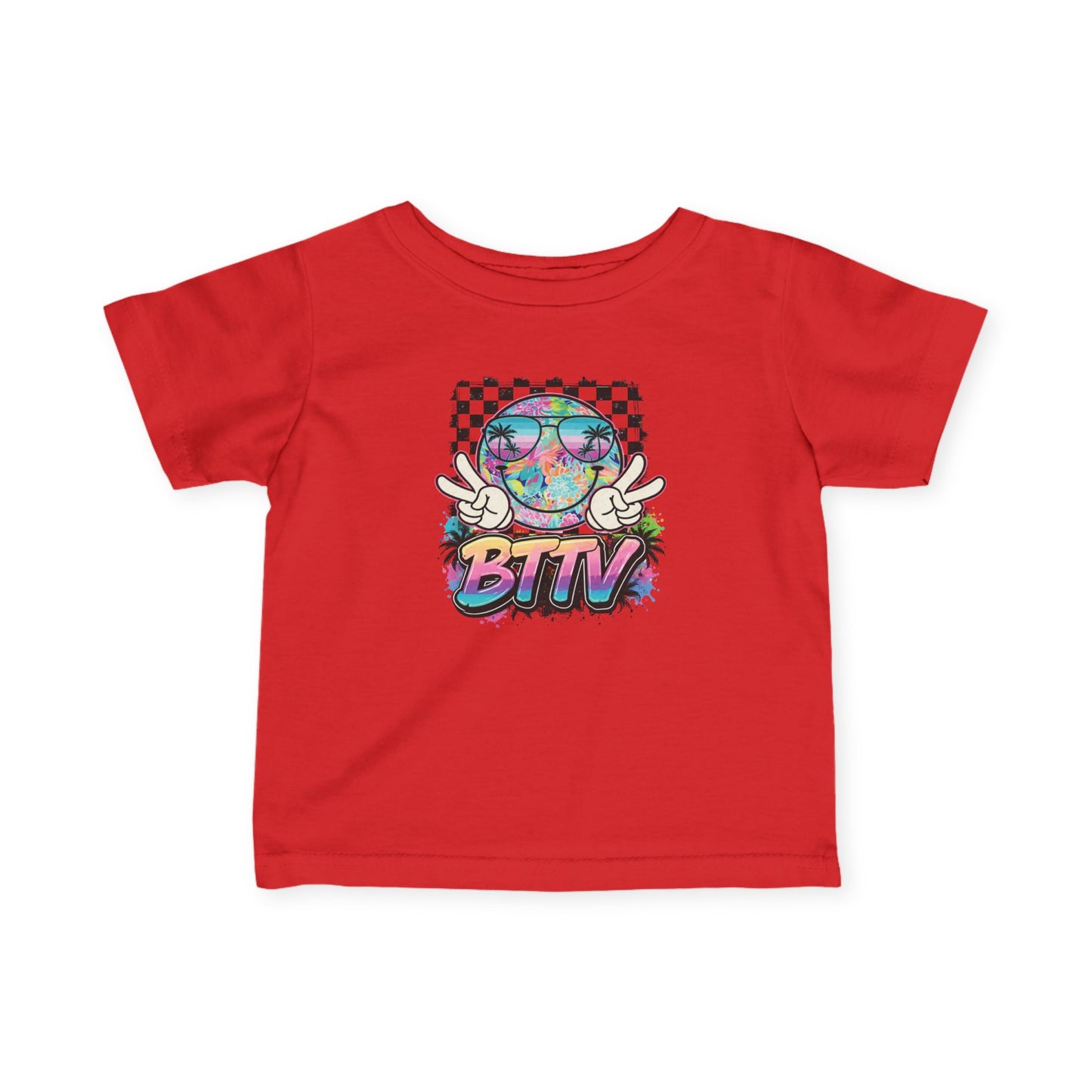 Infant Tee — Retro Rainbow Smiley 'BTTV' Graphic Baby Shirt