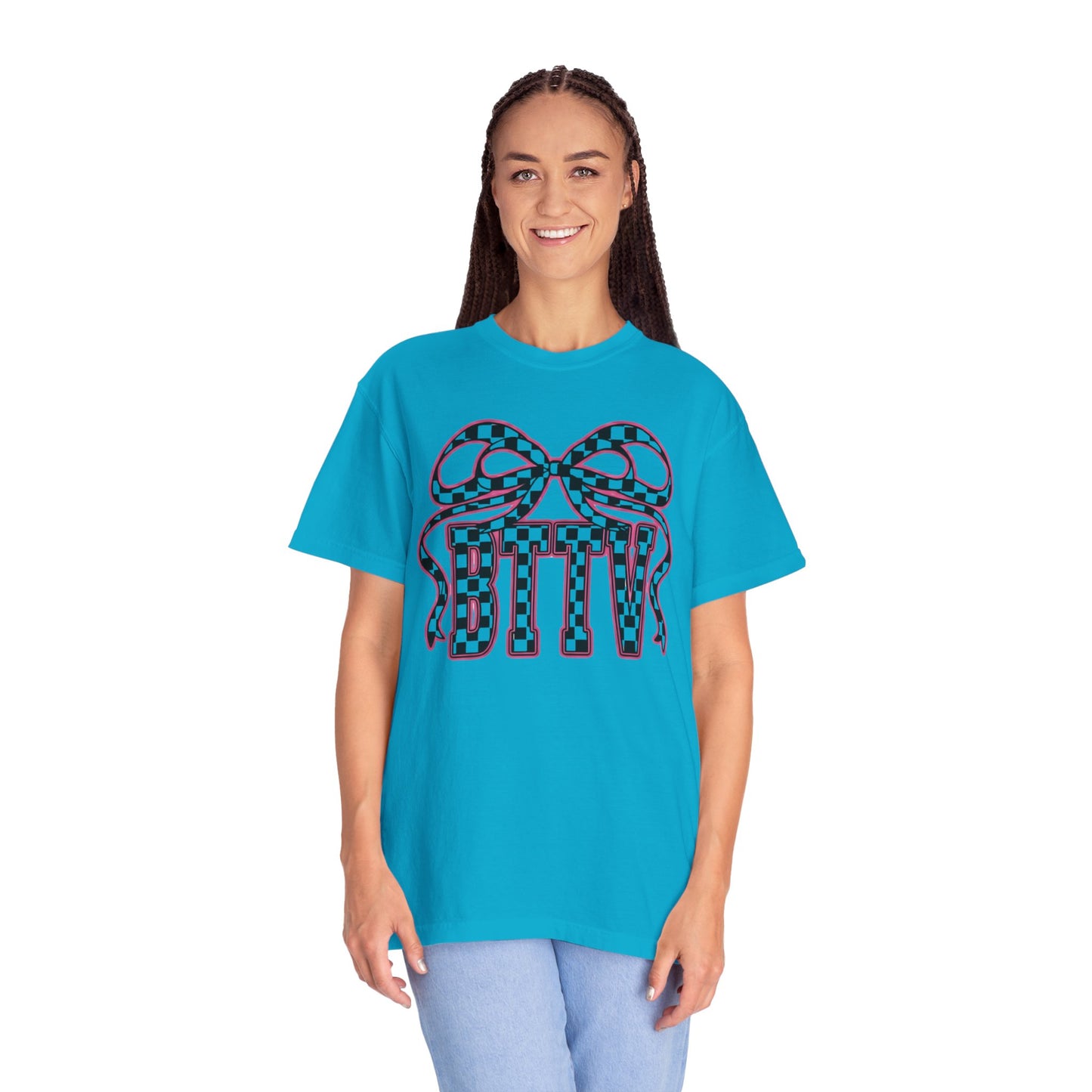 Checker Bow T-Shirt — Playful Checkerboard Ribbon Graphic Tee