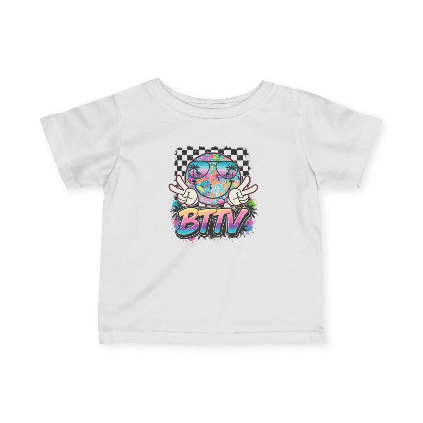 Infant Tee — Retro Rainbow Smiley 'BTTV' Graphic Baby Shirt