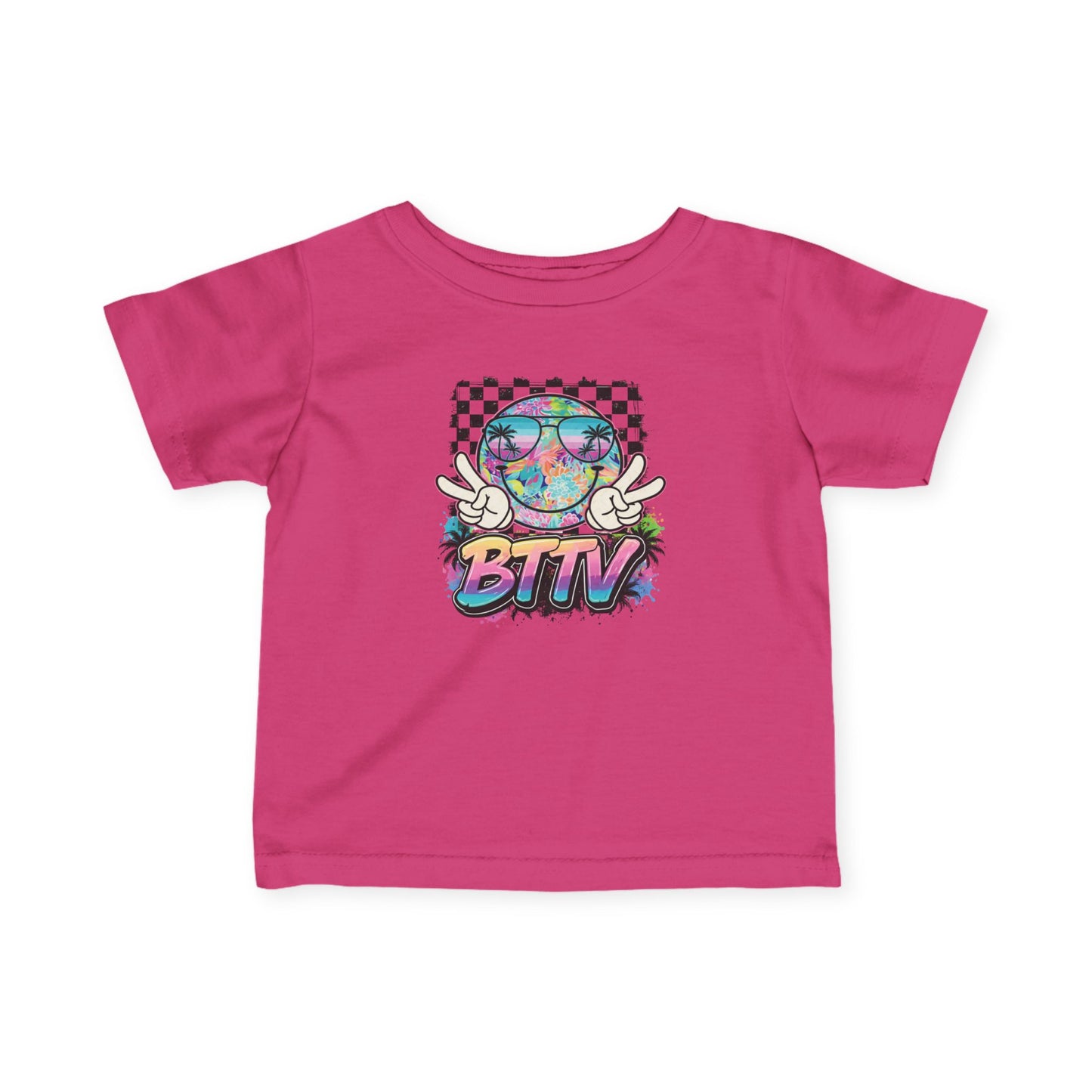 Infant Tee — Retro Rainbow Smiley 'BTTV' Graphic Baby Shirt