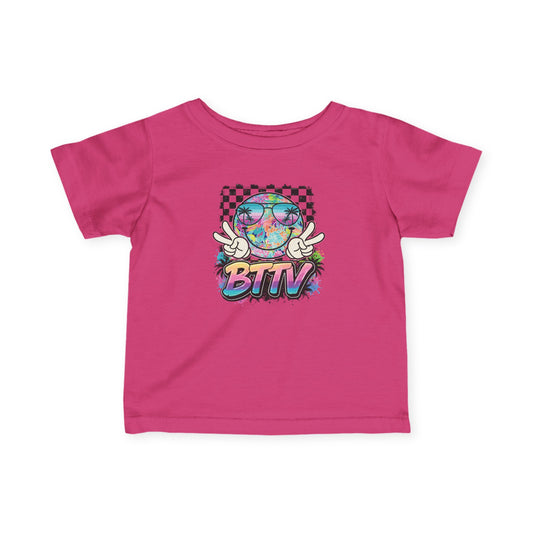 Infant Tee — Retro Rainbow Smiley 'BTTV' Graphic Baby Shirt