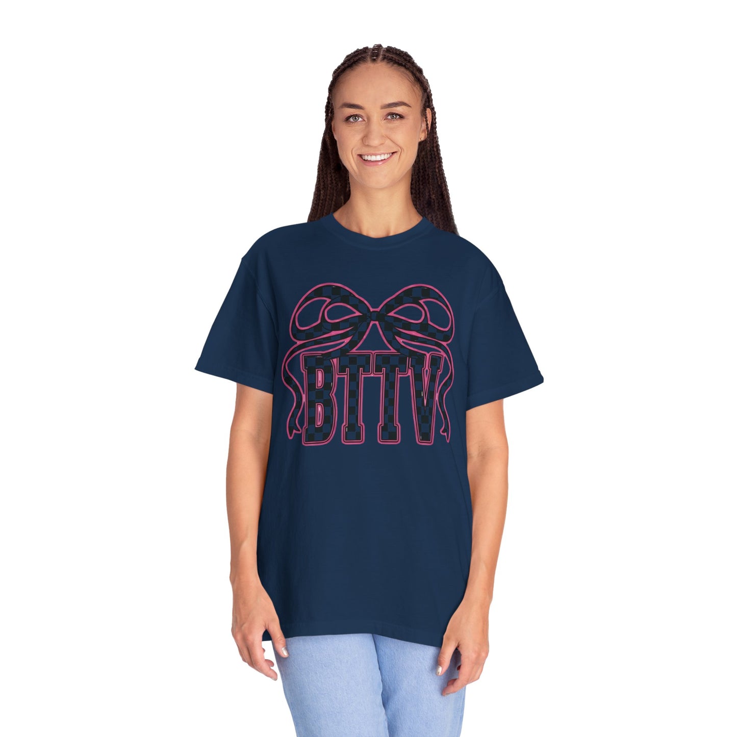 Checker Bow T-Shirt — Playful Checkerboard Ribbon Graphic Tee