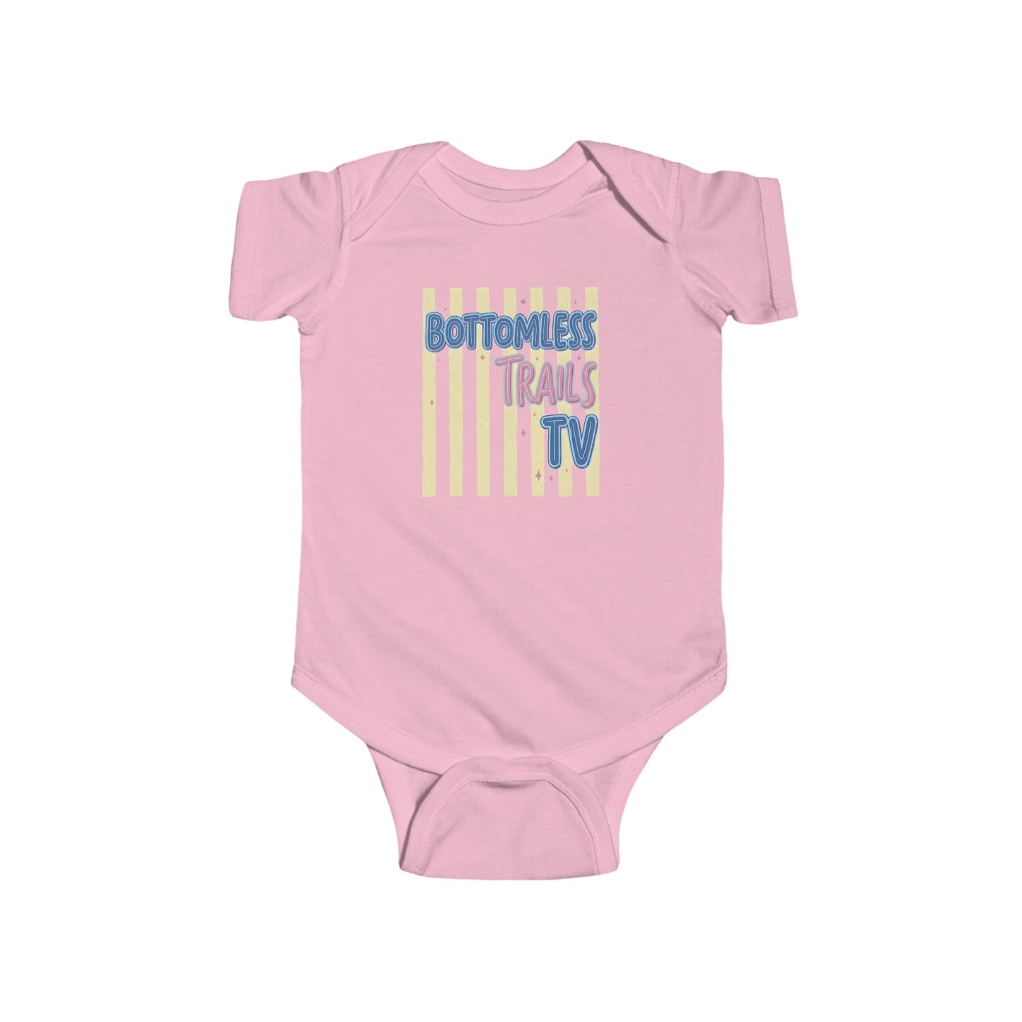 Infant Bodysuit with "Bottomless Trails TV" Retro Stripe Design