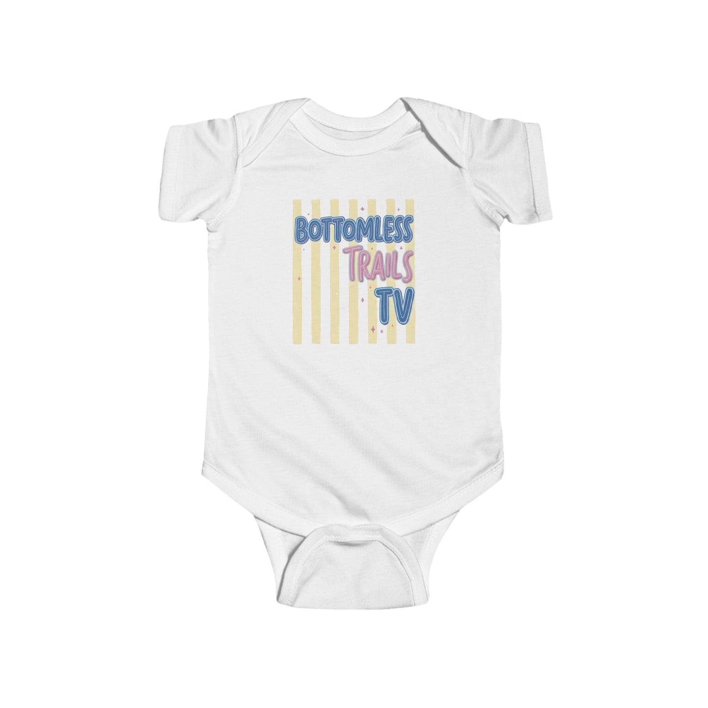 Infant Bodysuit with "Bottomless Trails TV" Retro Stripe Design
