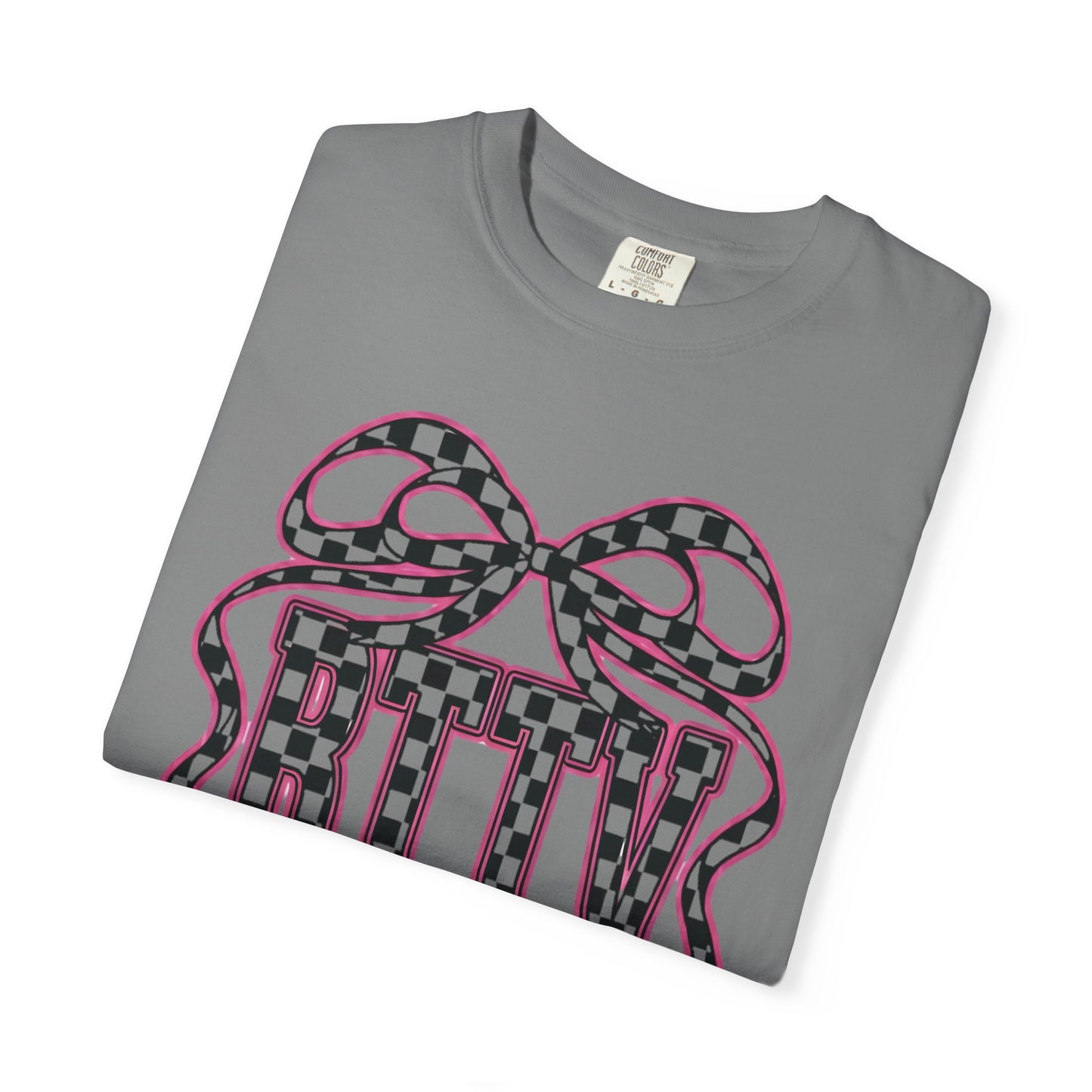 Checker Bow T-Shirt — Playful Checkerboard Ribbon Graphic Tee