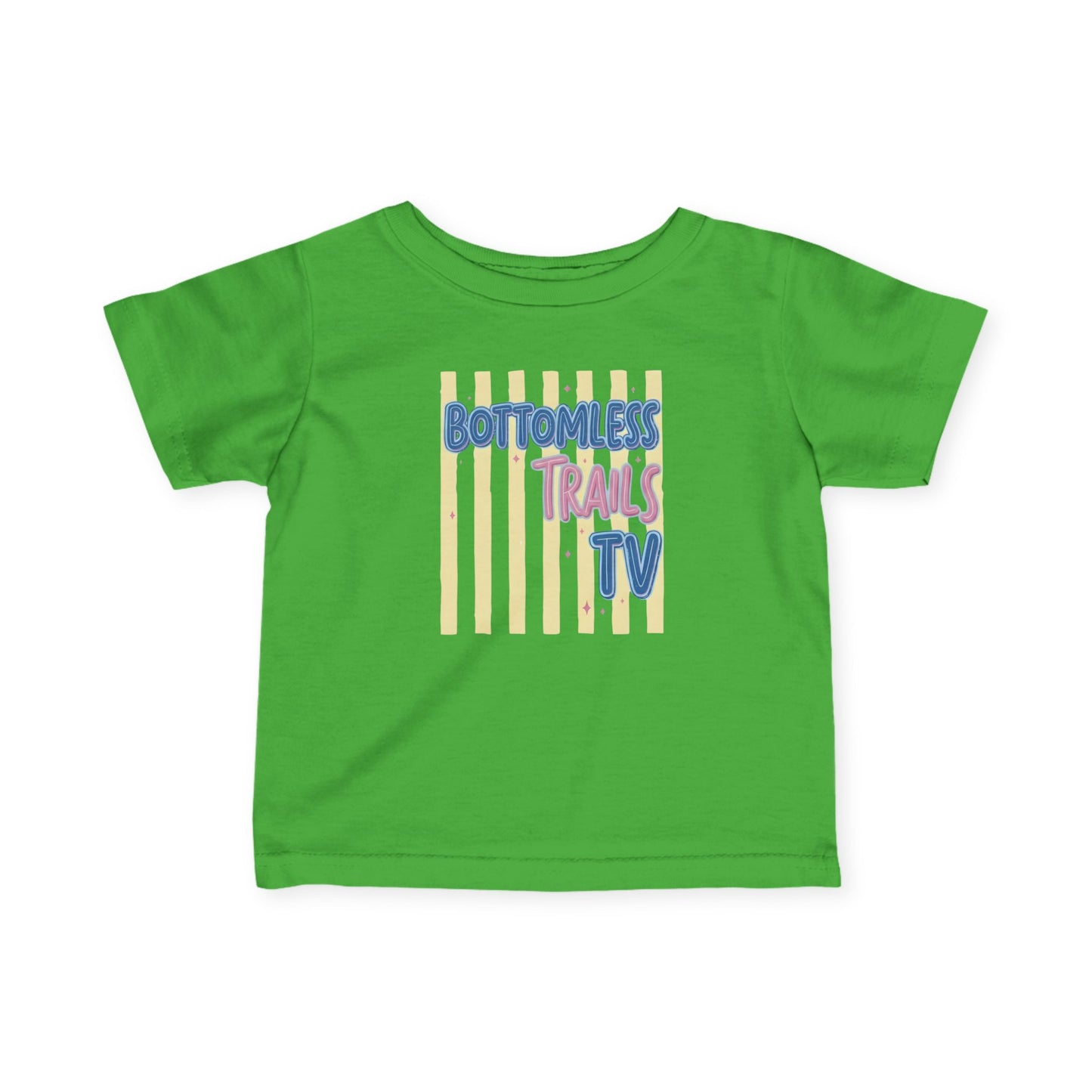 Infant Tee — "Bottomless Trails TV" Pastel Retro Logo Baby Shirt