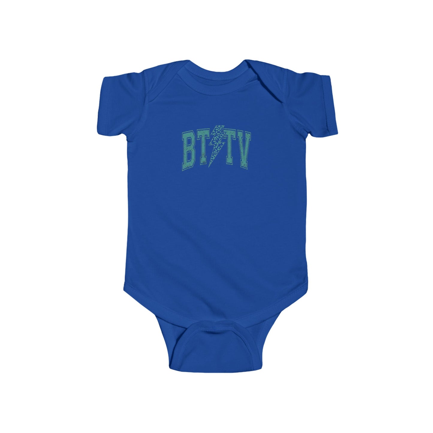 Baby Bodysuit - 'BITV' Lightning Bolt Graphic Infant Onesie, Cute Retro Teal Nursery Gift