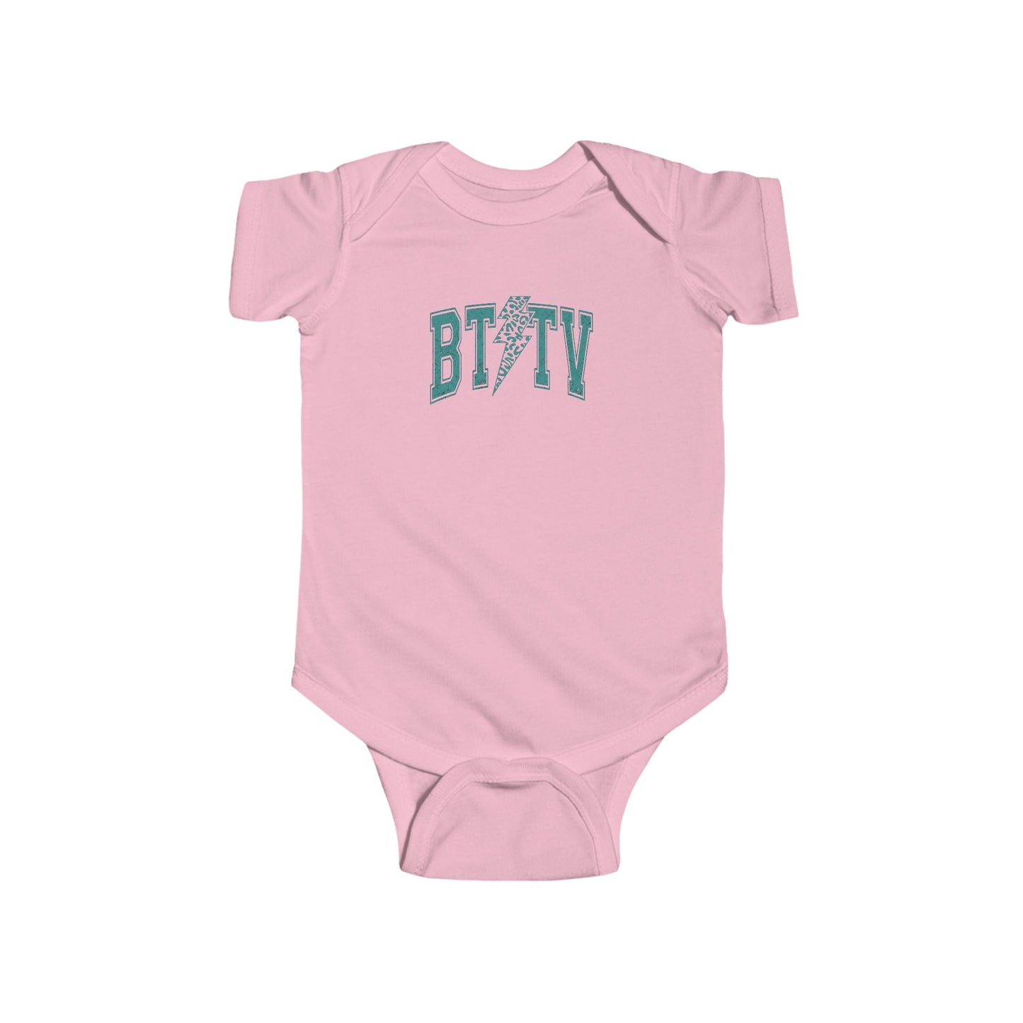 Baby Bodysuit - 'BITV' Lightning Bolt Graphic Infant Onesie, Cute Retro Teal Nursery Gift