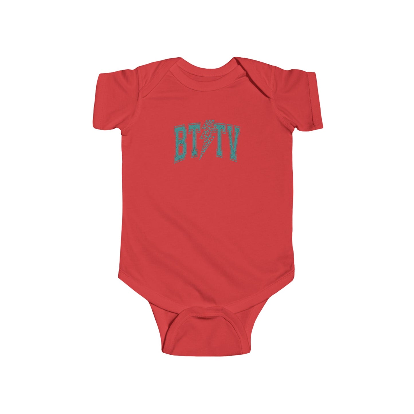Baby Bodysuit - 'BITV' Lightning Bolt Graphic Infant Onesie, Cute Retro Teal Nursery Gift