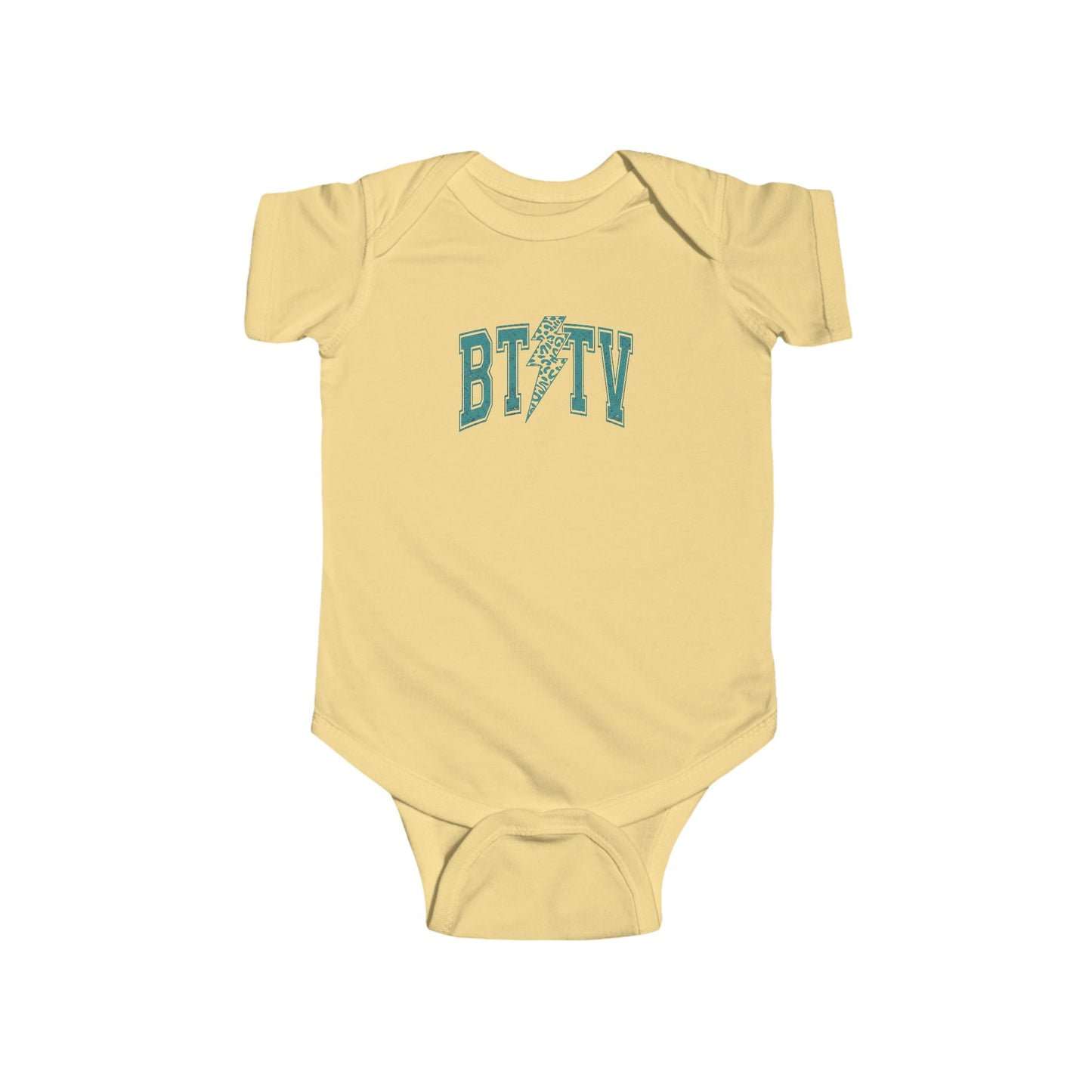 Baby Bodysuit - 'BITV' Lightning Bolt Graphic Infant Onesie, Cute Retro Teal Nursery Gift