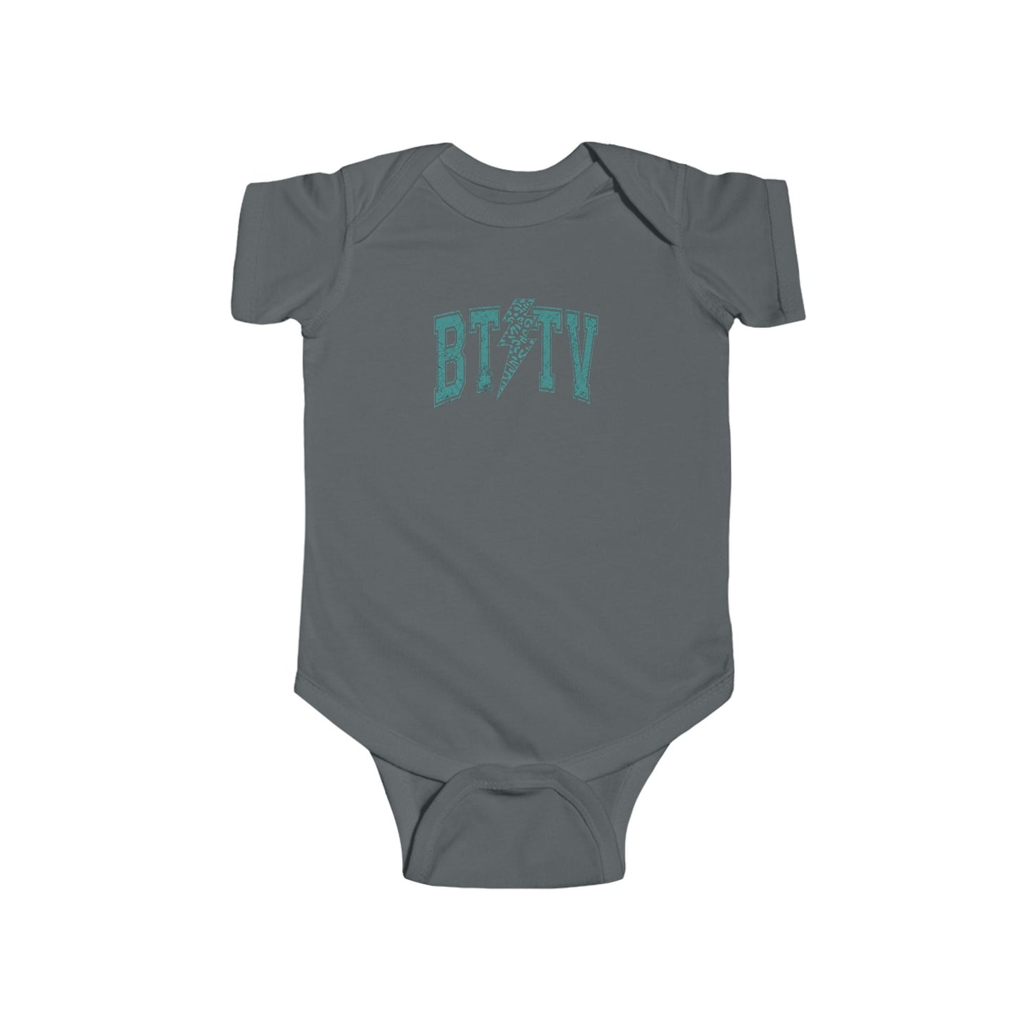 Baby Bodysuit - 'BITV' Lightning Bolt Graphic Infant Onesie, Cute Retro Teal Nursery Gift