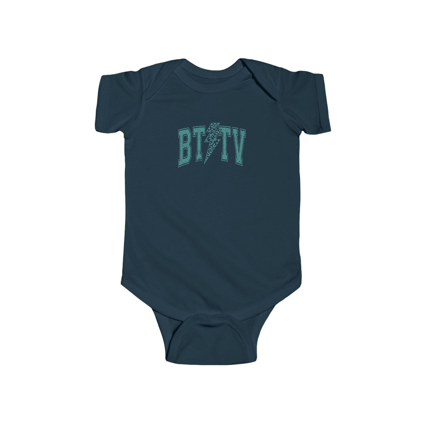 Baby Bodysuit - 'BITV' Lightning Bolt Graphic Infant Onesie, Cute Retro Teal Nursery Gift
