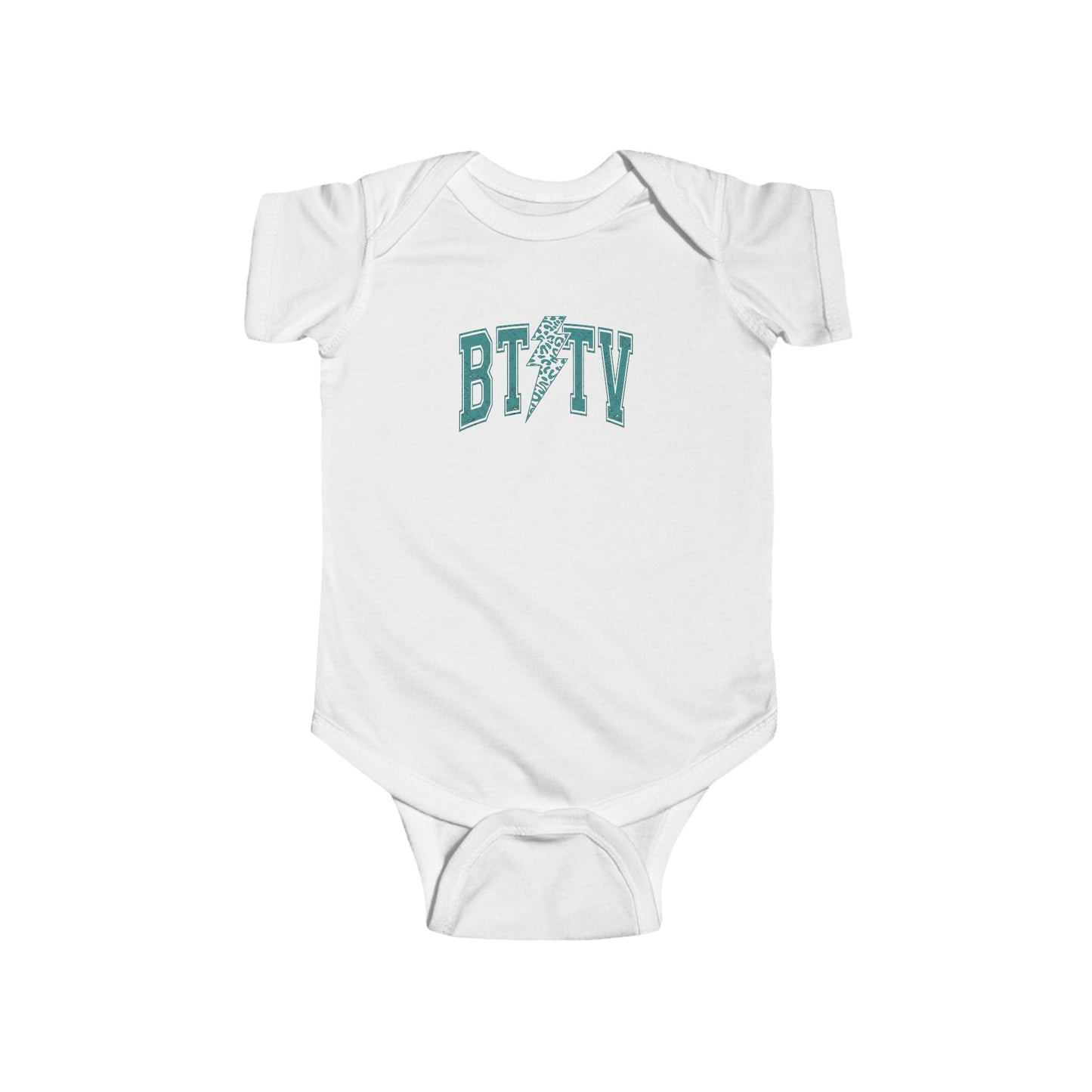Baby Bodysuit - 'BITV' Lightning Bolt Graphic Infant Onesie, Cute Retro Teal Nursery Gift
