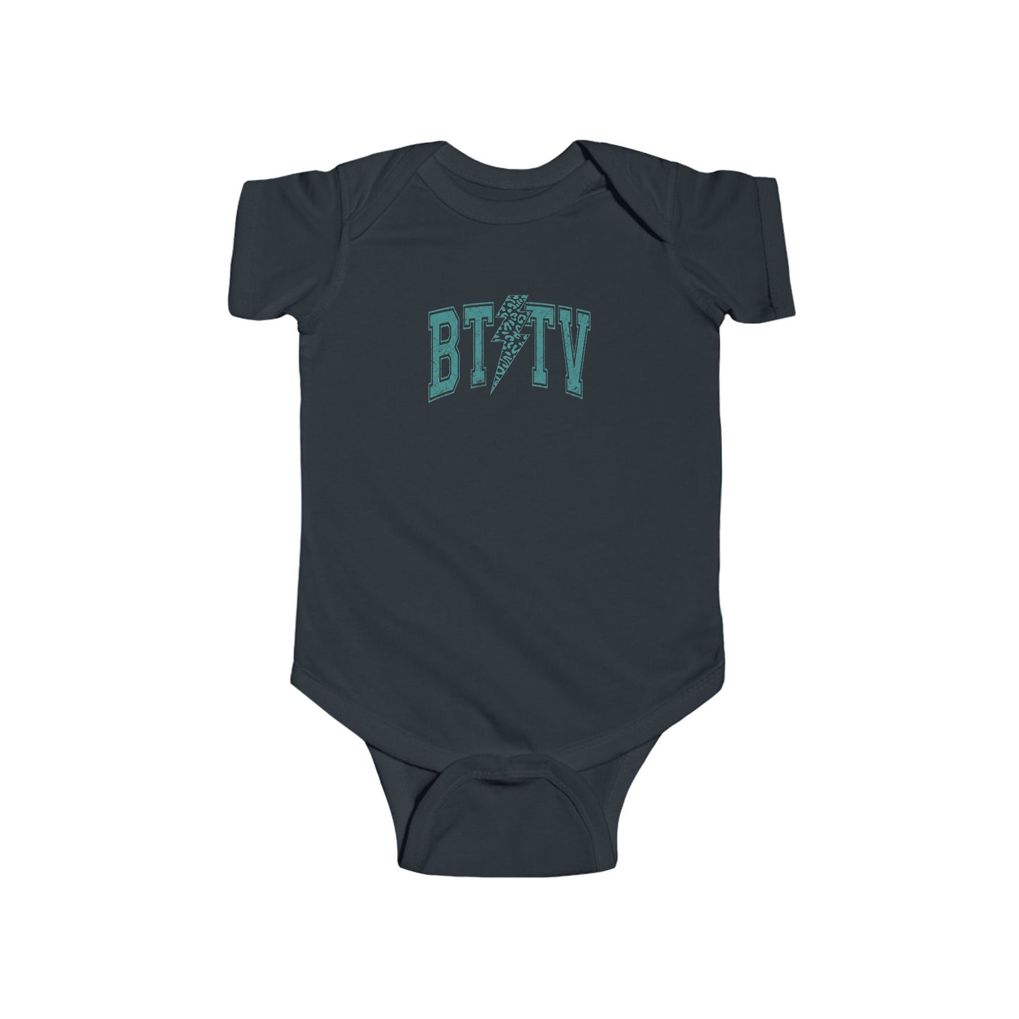 Baby Bodysuit - 'BITV' Lightning Bolt Graphic Infant Onesie, Cute Retro Teal Nursery Gift