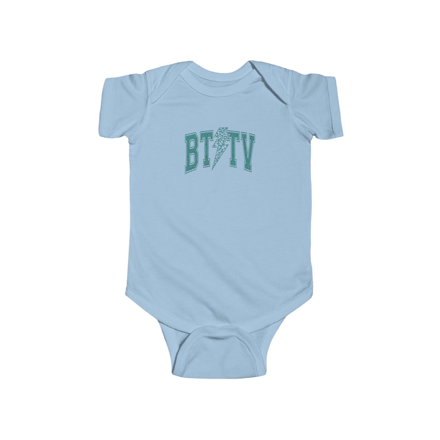 Baby Bodysuit - 'BITV' Lightning Bolt Graphic Infant Onesie, Cute Retro Teal Nursery Gift