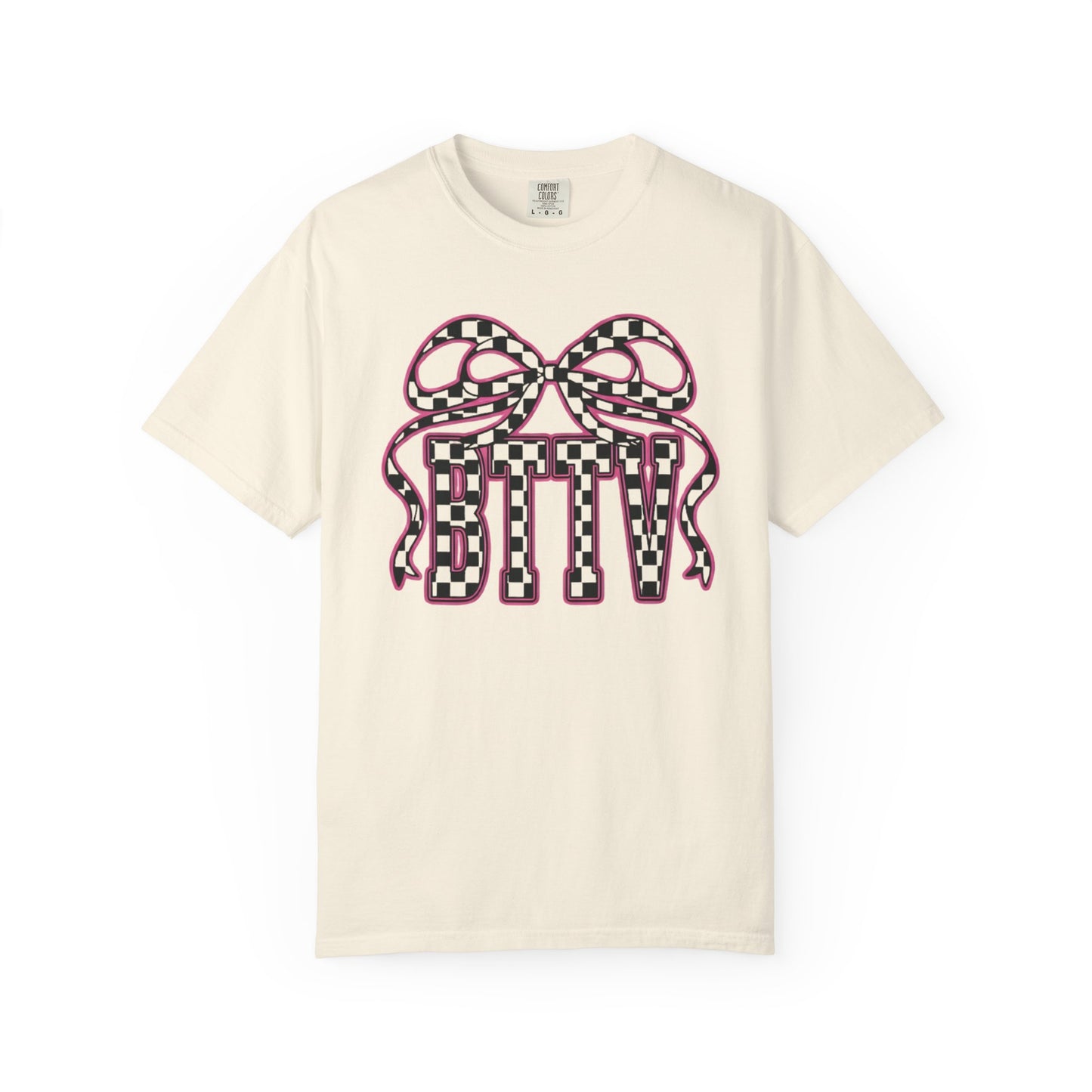 Checker Bow T-Shirt — Playful Checkerboard Ribbon Graphic Tee