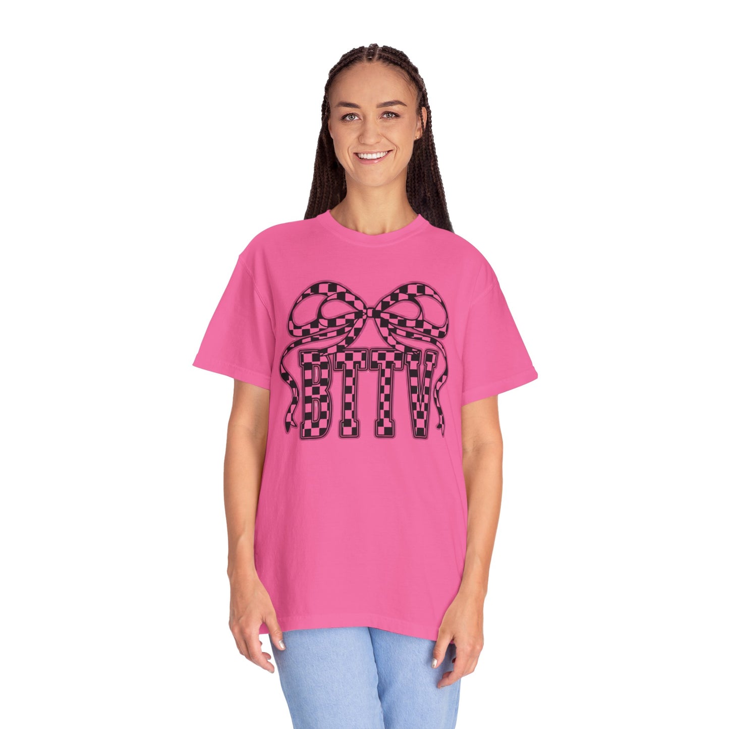 Checker Bow T-Shirt — Playful Checkerboard Ribbon Graphic Tee