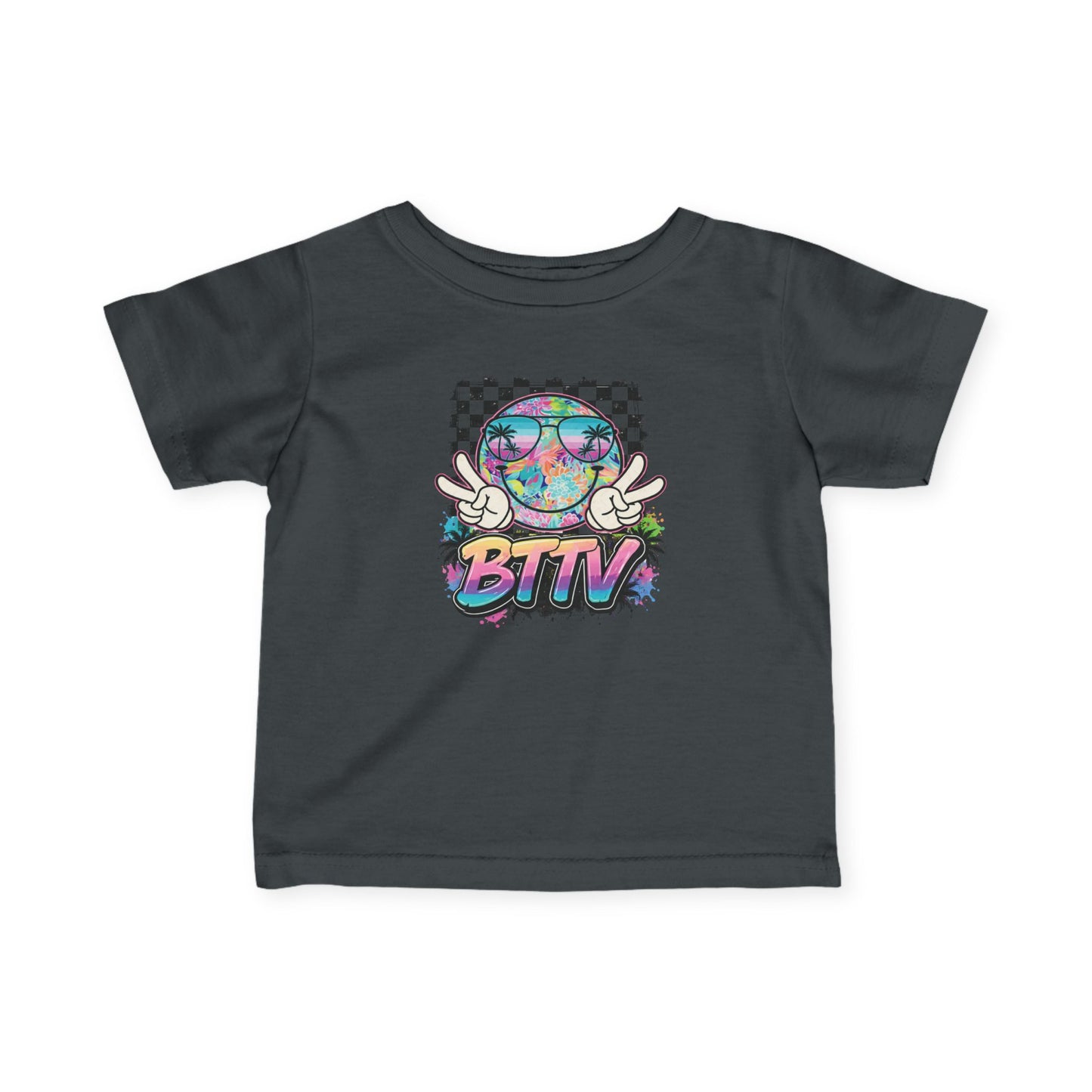 Infant Tee — Retro Rainbow Smiley 'BTTV' Graphic Baby Shirt