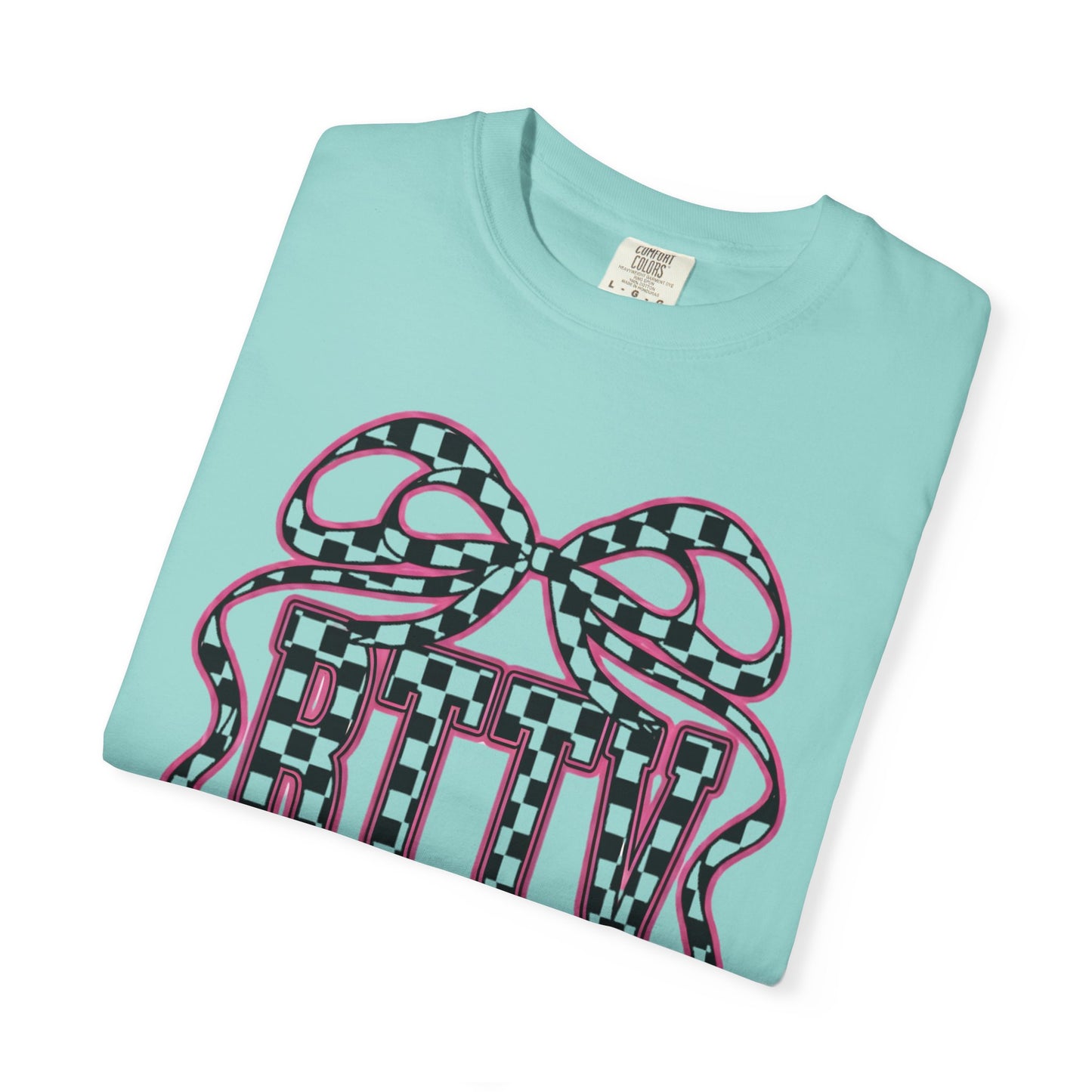 Checker Bow T-Shirt — Playful Checkerboard Ribbon Graphic Tee