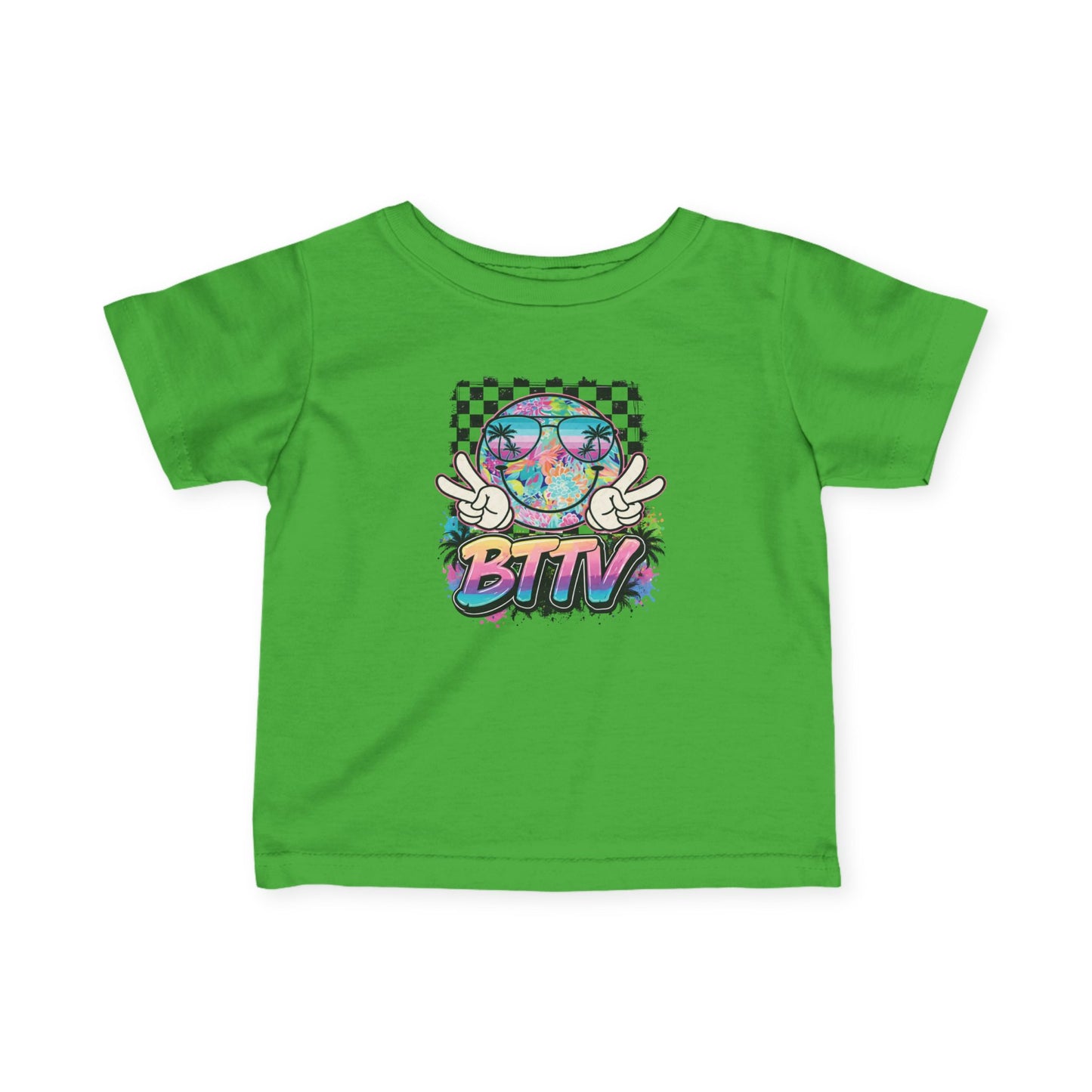 Infant Tee — Retro Rainbow Smiley 'BTTV' Graphic Baby Shirt