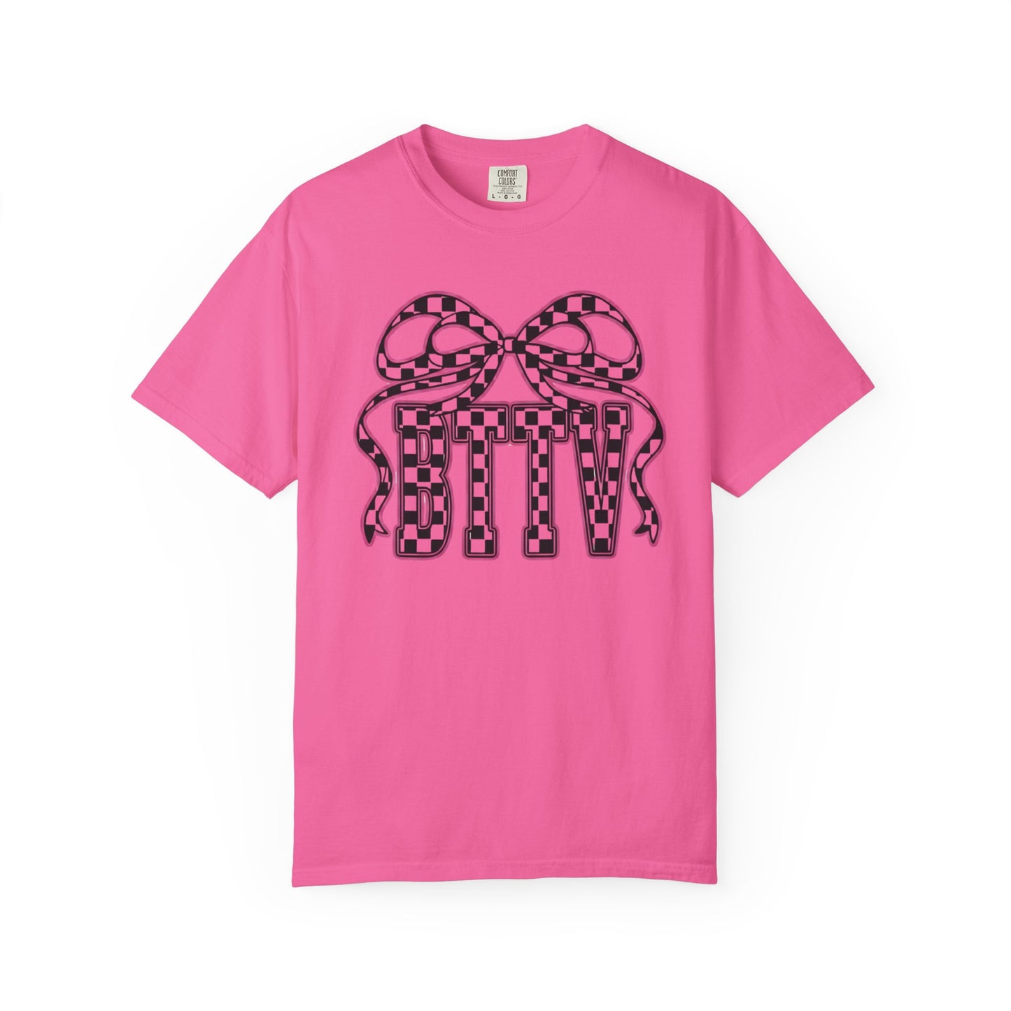 Checker Bow T-Shirt — Playful Checkerboard Ribbon Graphic Tee