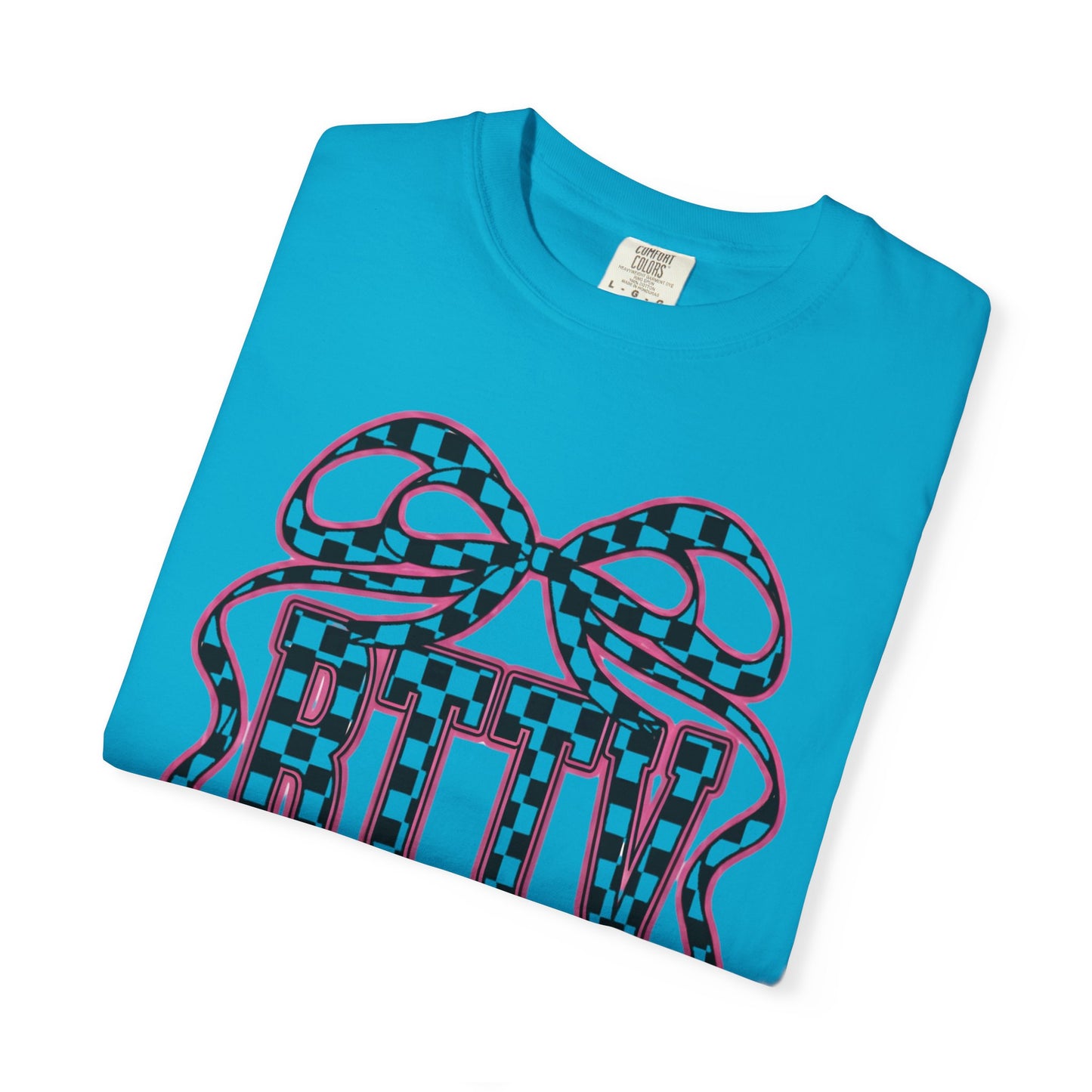 Checker Bow T-Shirt — Playful Checkerboard Ribbon Graphic Tee