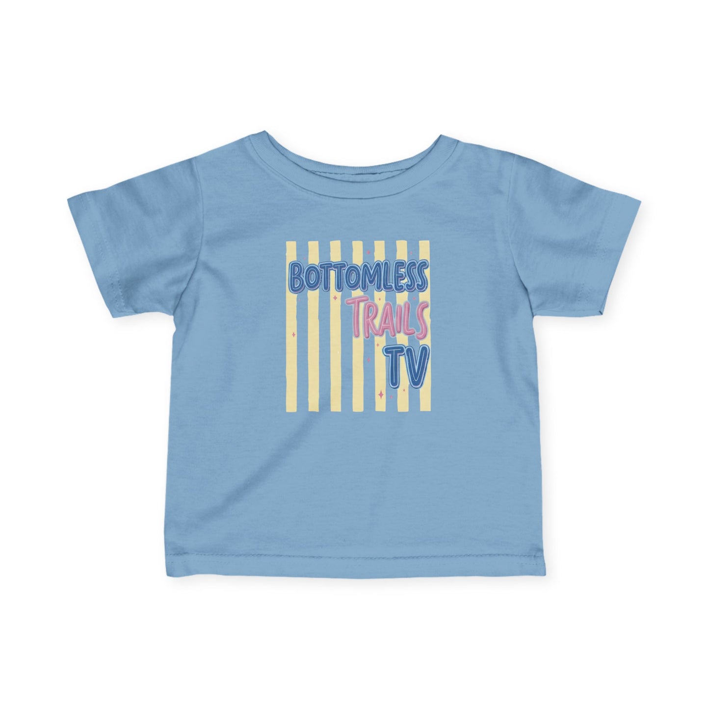 Infant Tee — "Bottomless Trails TV" Pastel Retro Logo Baby Shirt