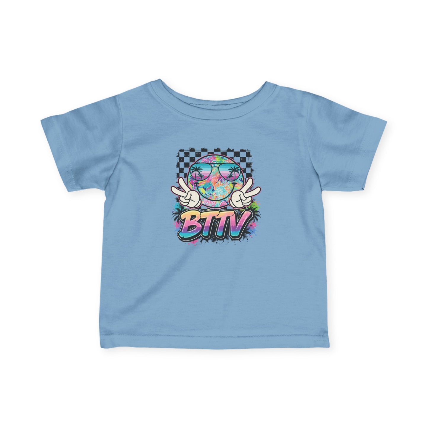 Infant Tee — Retro Rainbow Smiley 'BTTV' Graphic Baby Shirt