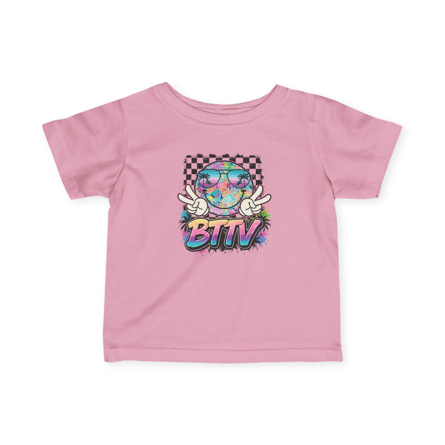 Infant Tee — Retro Rainbow Smiley 'BTTV' Graphic Baby Shirt
