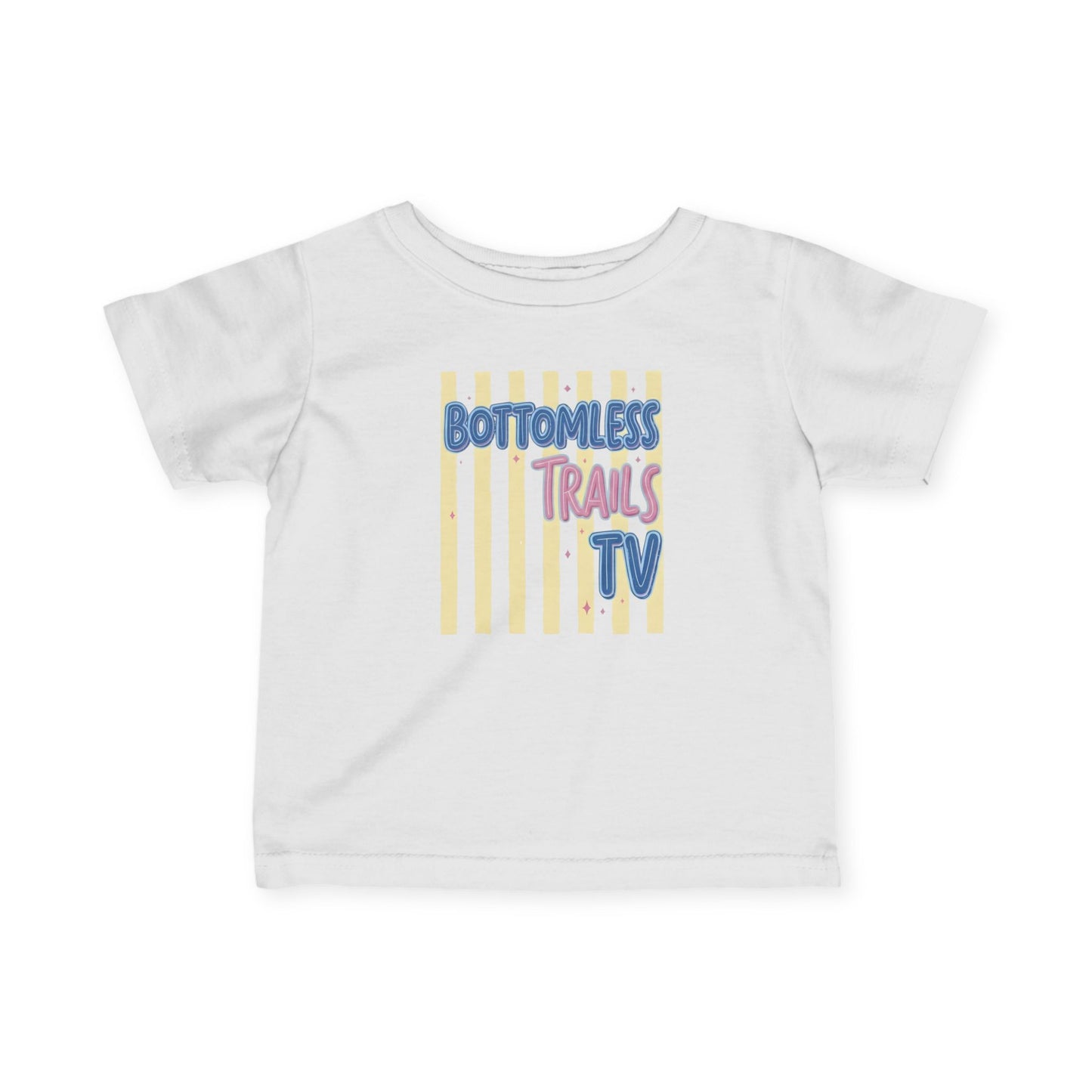 Infant Tee — "Bottomless Trails TV" Pastel Retro Logo Baby Shirt