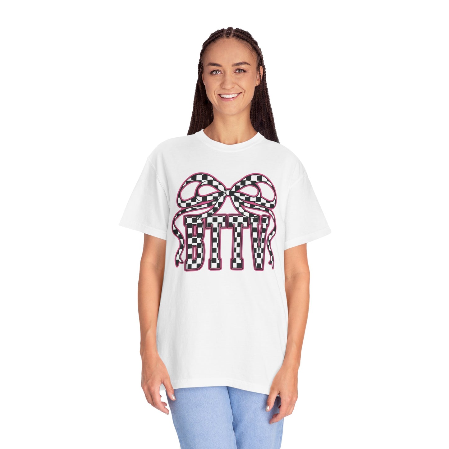 Checker Bow T-Shirt — Playful Checkerboard Ribbon Graphic Tee