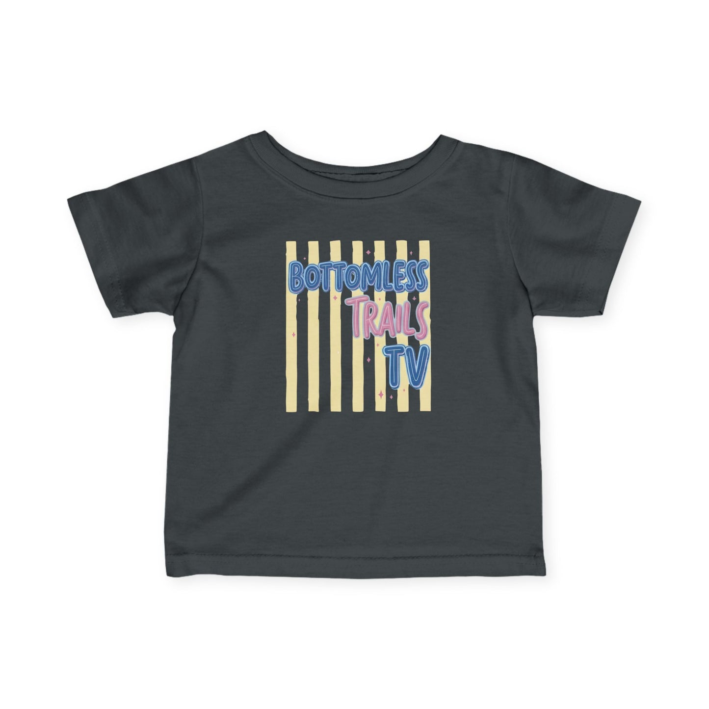 Infant Tee — "Bottomless Trails TV" Pastel Retro Logo Baby Shirt