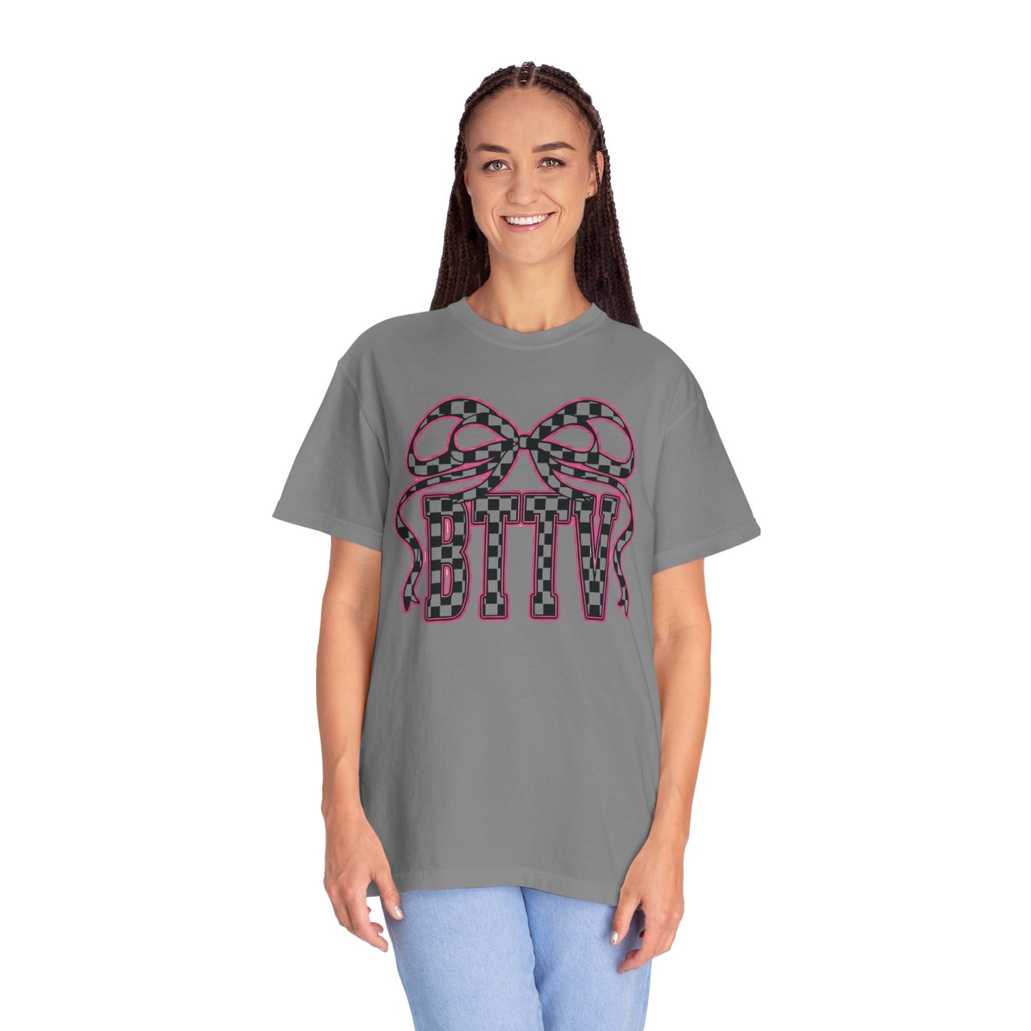 Checker Bow T-Shirt — Playful Checkerboard Ribbon Graphic Tee