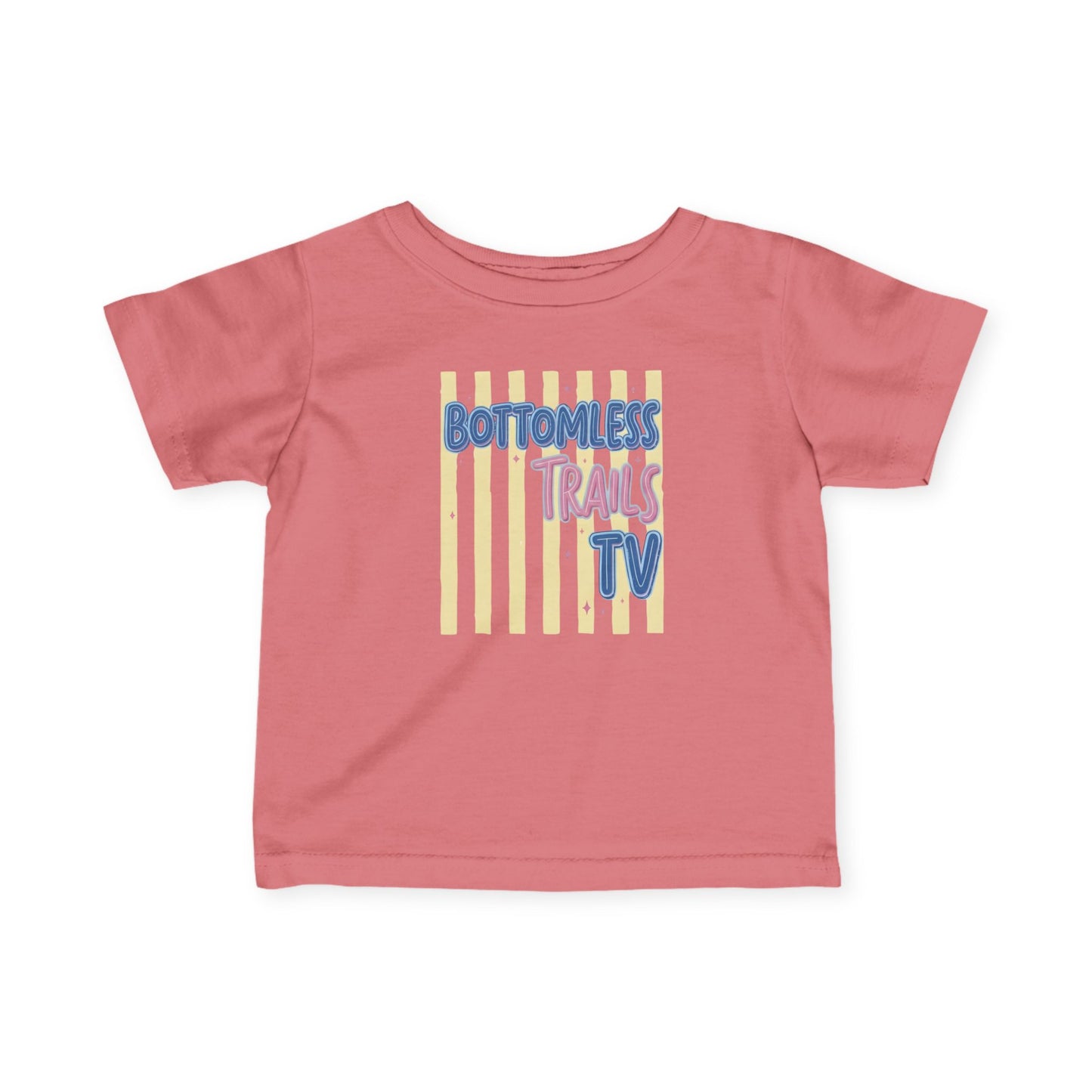 Infant Tee — "Bottomless Trails TV" Pastel Retro Logo Baby Shirt