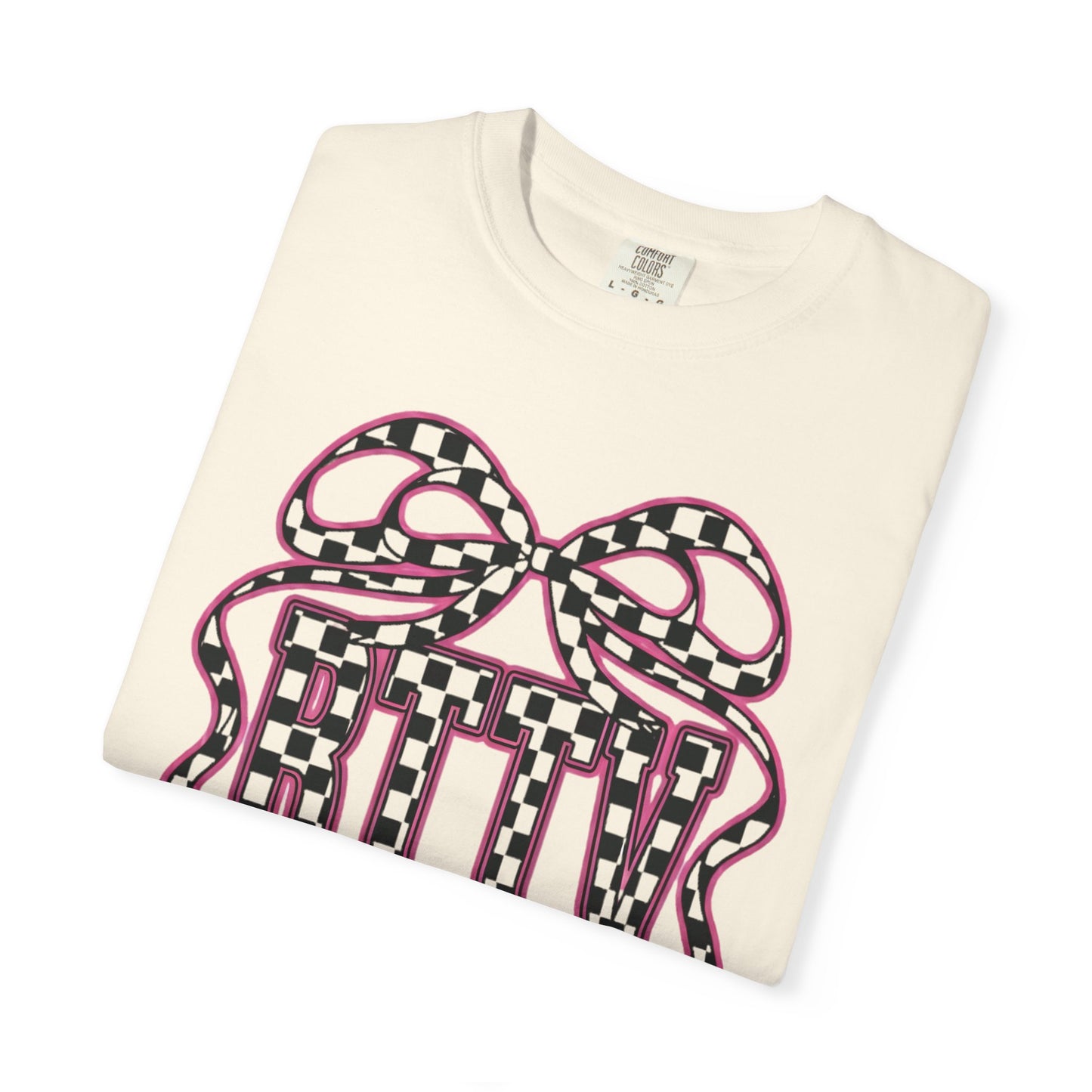 Checker Bow T-Shirt — Playful Checkerboard Ribbon Graphic Tee
