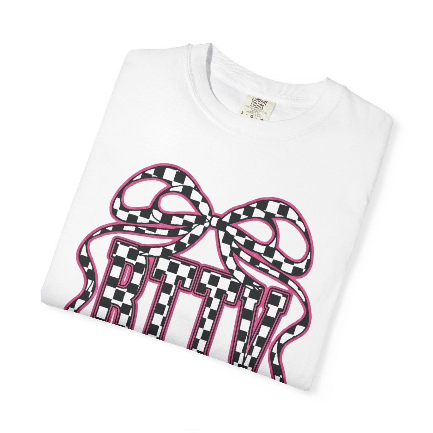 Checker Bow T-Shirt — Playful Checkerboard Ribbon Graphic Tee