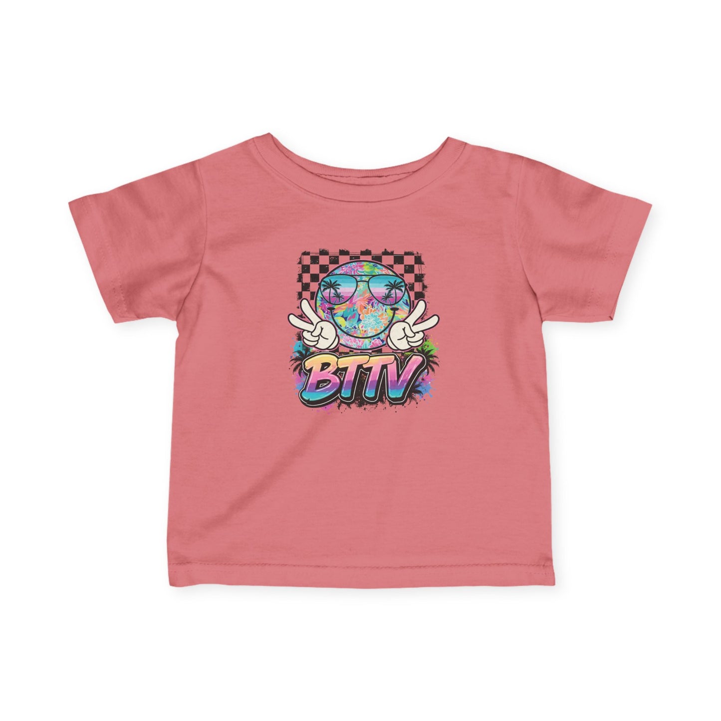 Infant Tee — Retro Rainbow Smiley 'BTTV' Graphic Baby Shirt