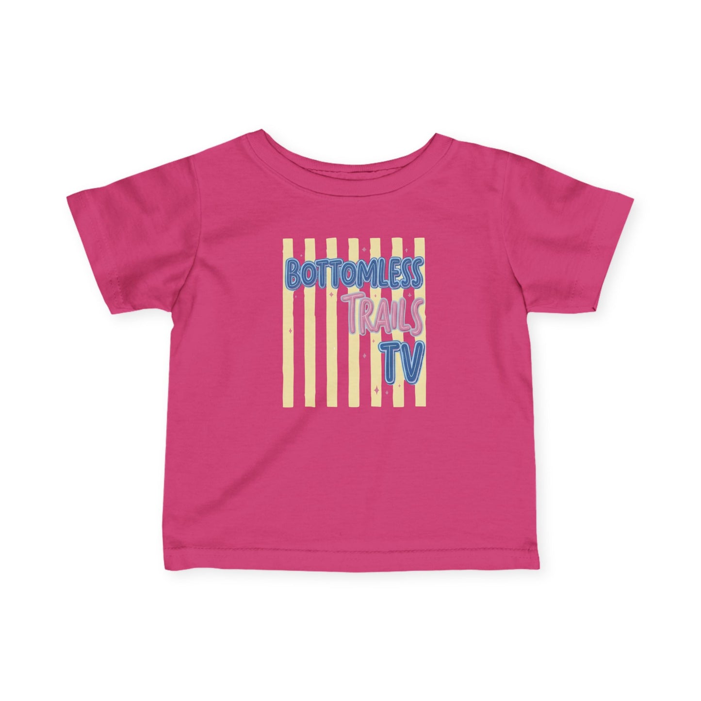 Infant Tee — "Bottomless Trails TV" Pastel Retro Logo Baby Shirt