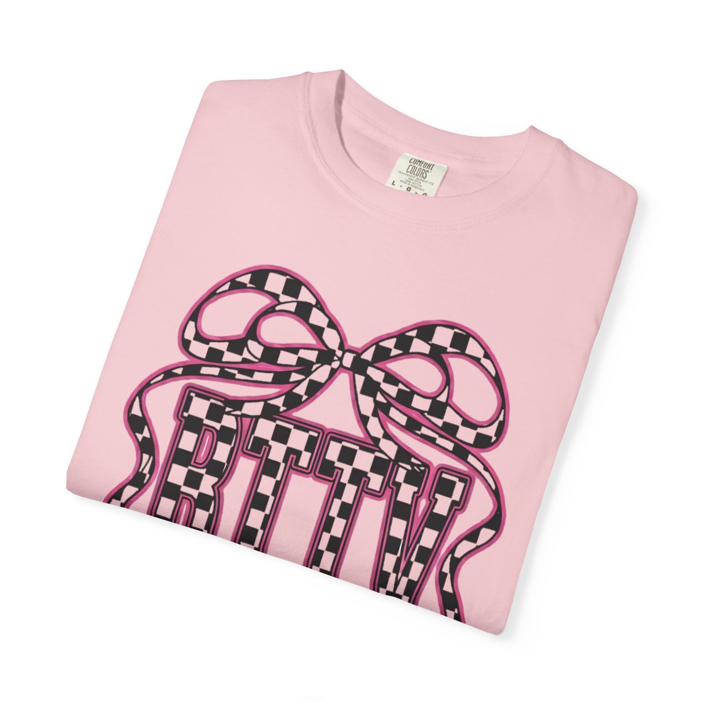 Checker Bow T-Shirt — Playful Checkerboard Ribbon Graphic Tee