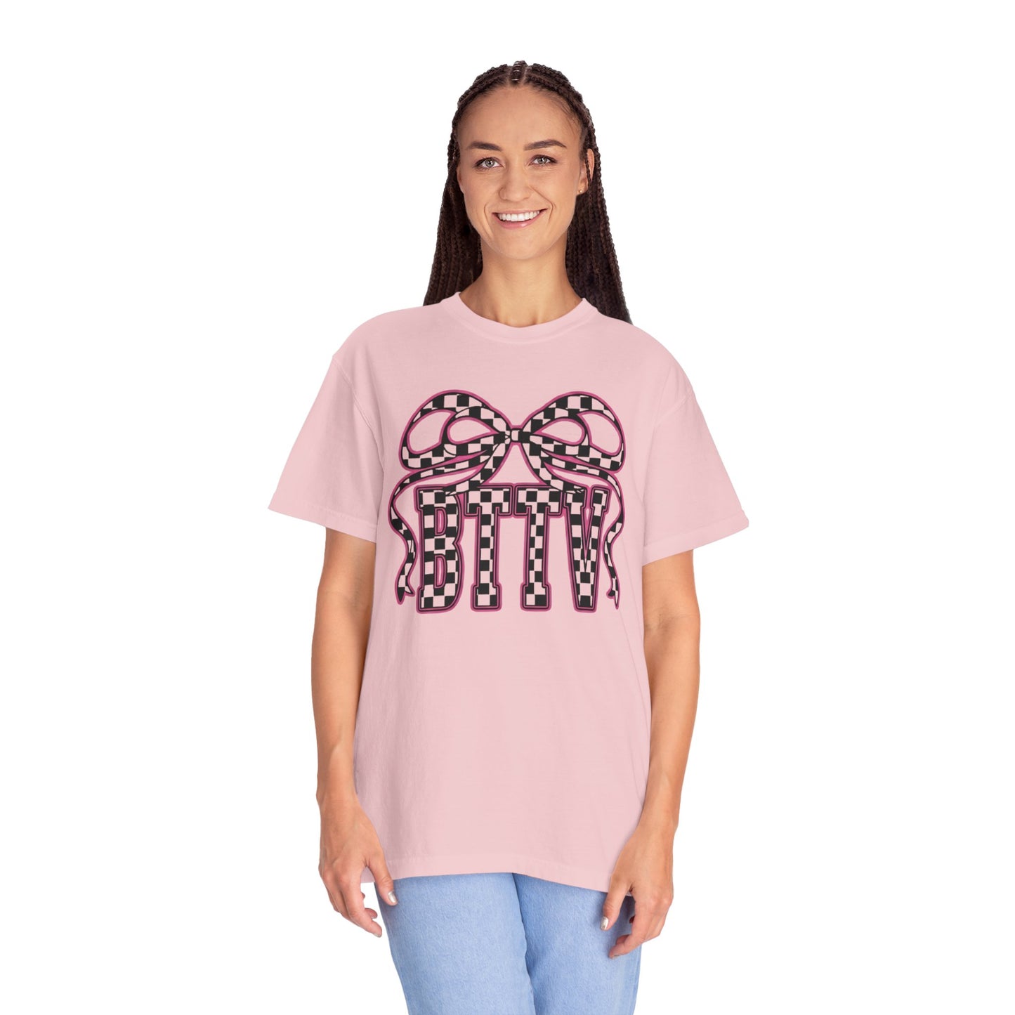 Checker Bow T-Shirt — Playful Checkerboard Ribbon Graphic Tee