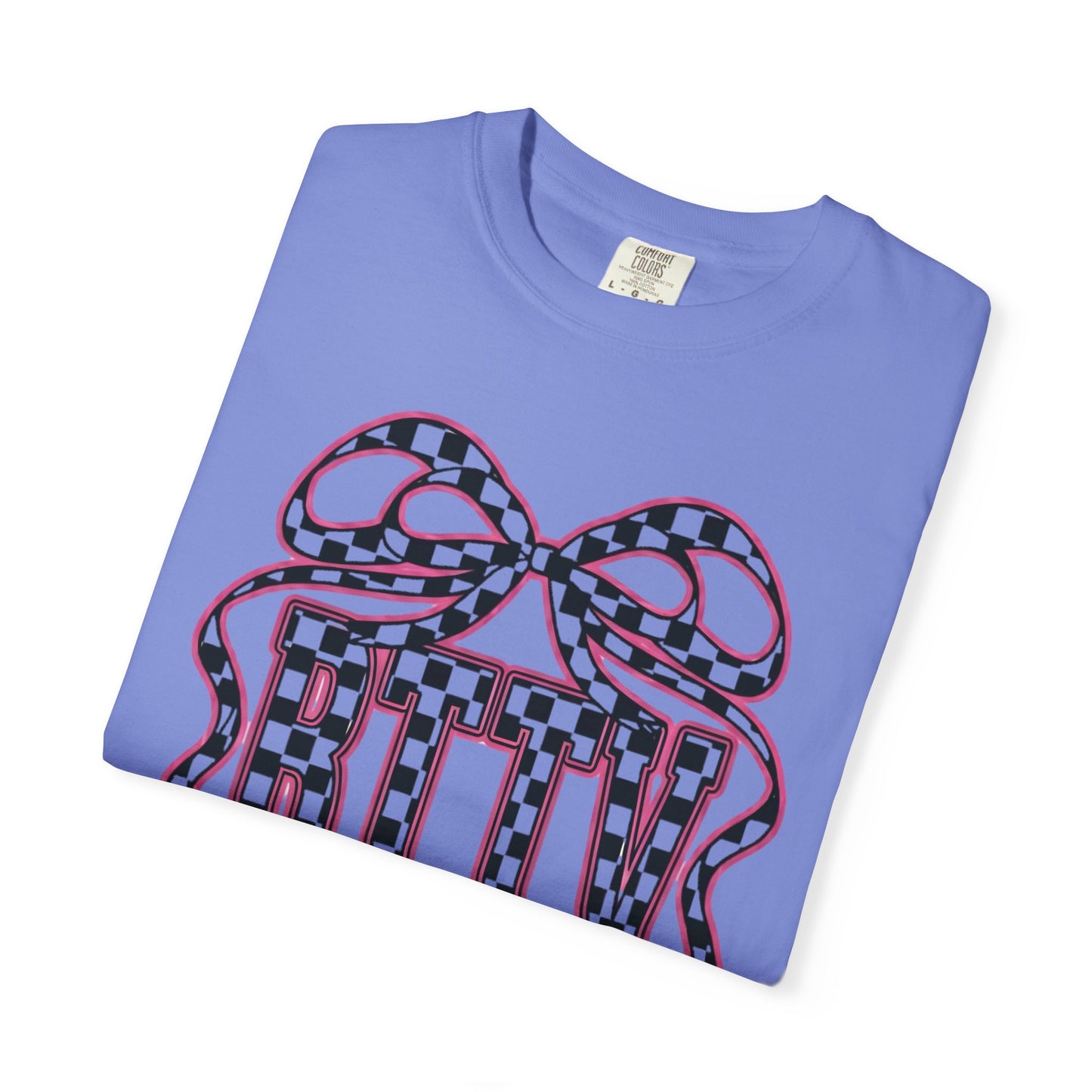 Checker Bow T-Shirt — Playful Checkerboard Ribbon Graphic Tee