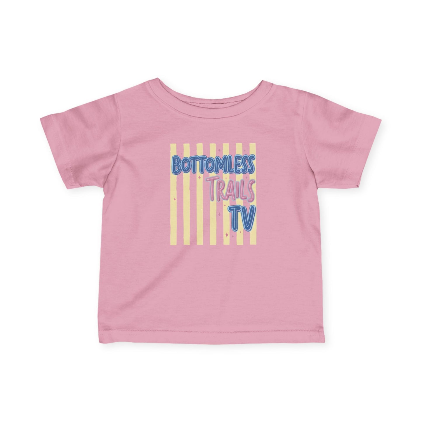 Infant Tee — "Bottomless Trails TV" Pastel Retro Logo Baby Shirt