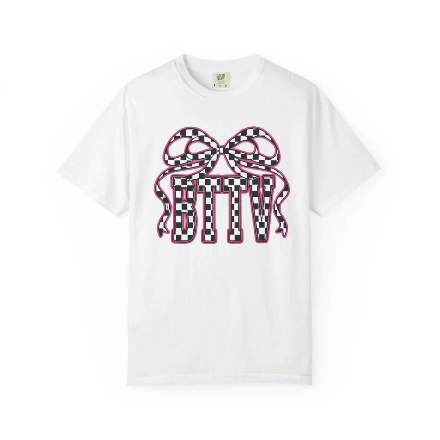 Checker Bow T-Shirt — Playful Checkerboard Ribbon Graphic Tee