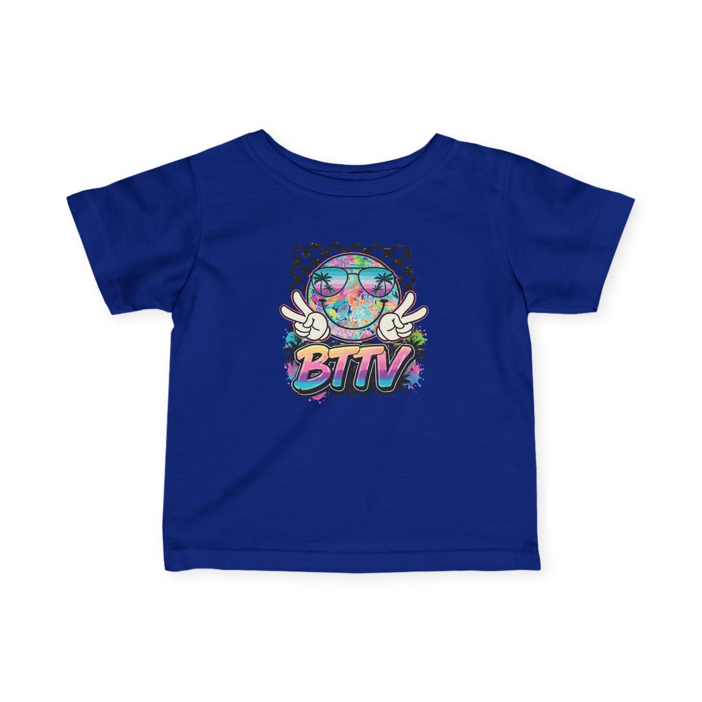 Infant Tee — Retro Rainbow Smiley 'BTTV' Graphic Baby Shirt