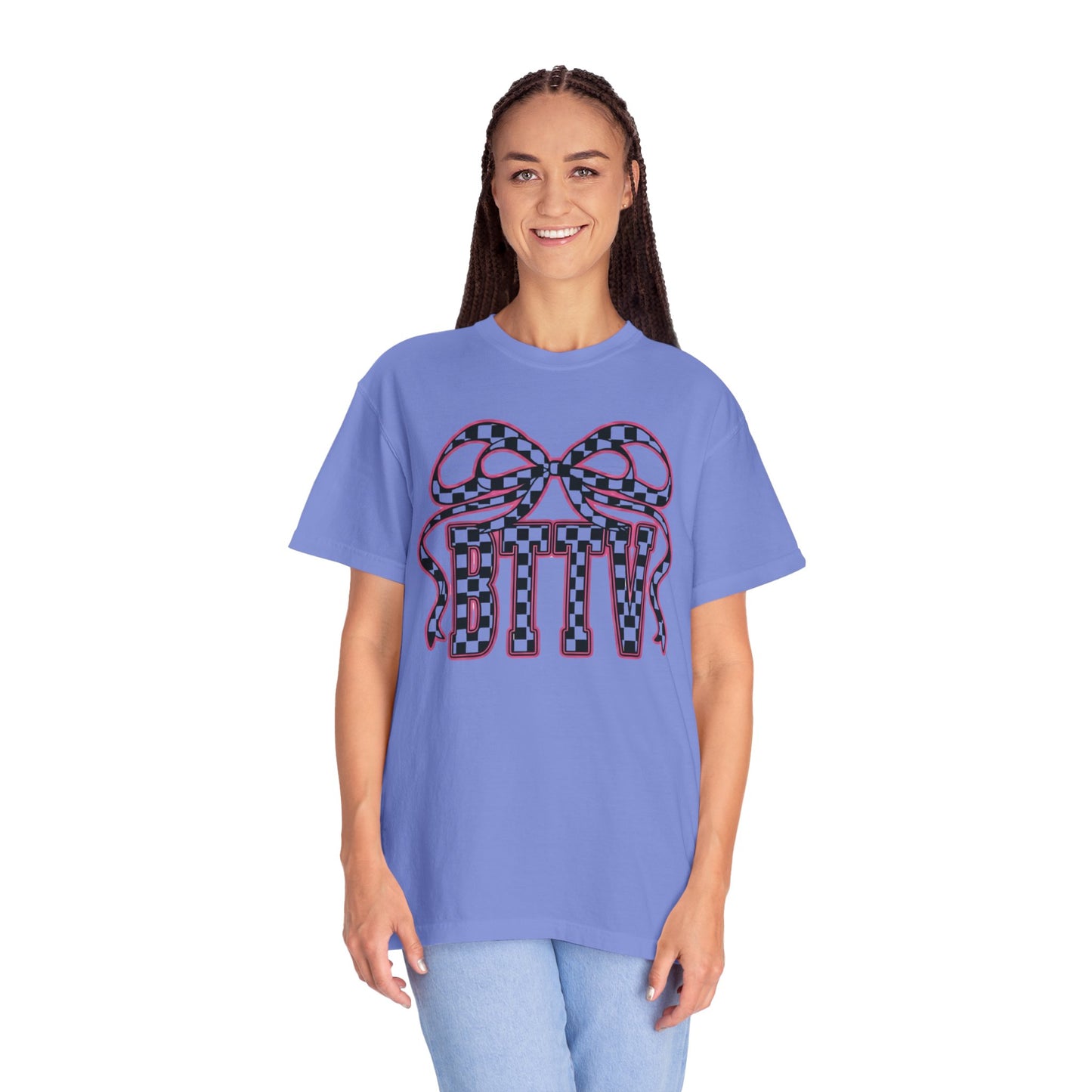 Checker Bow T-Shirt — Playful Checkerboard Ribbon Graphic Tee