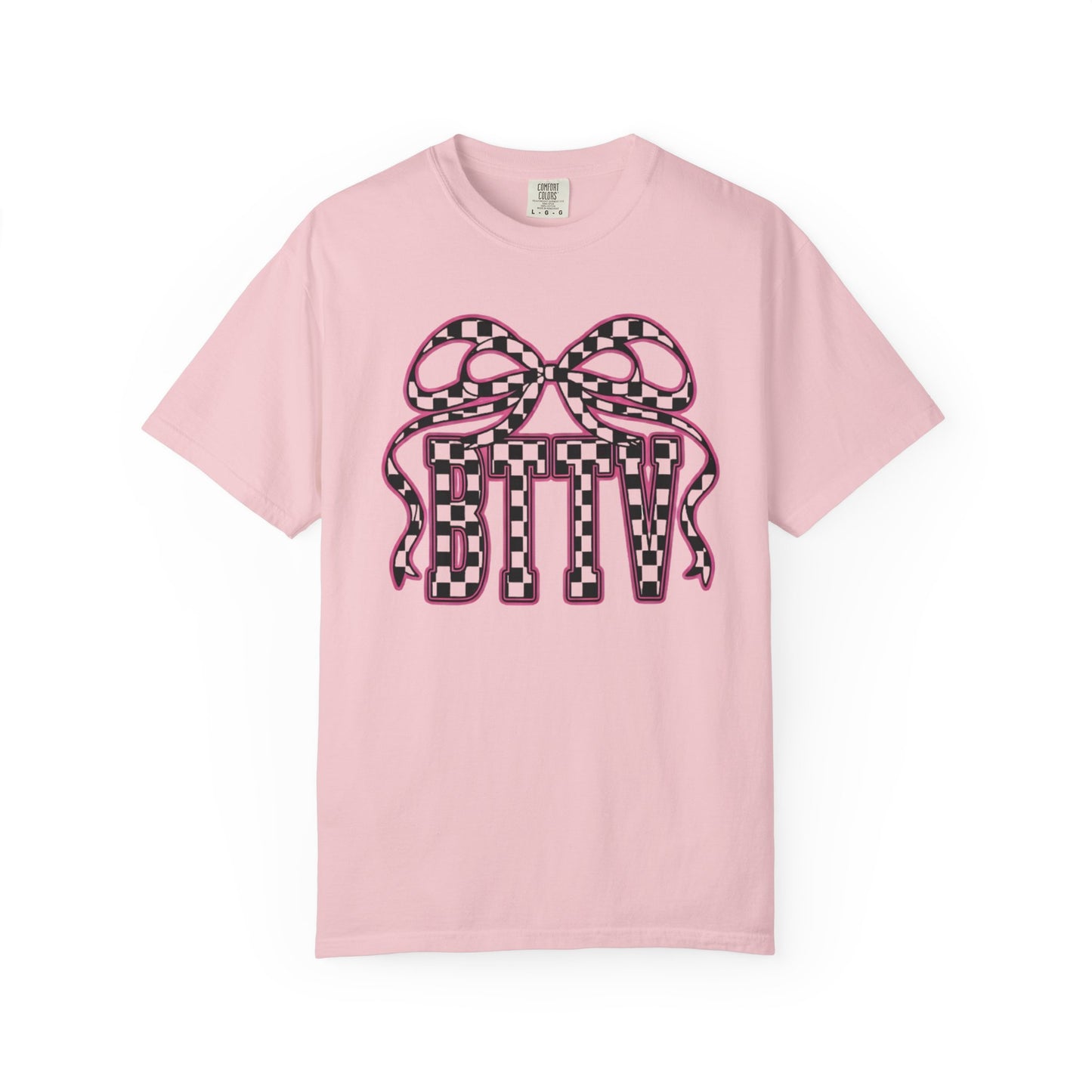 Checker Bow T-Shirt — Playful Checkerboard Ribbon Graphic Tee
